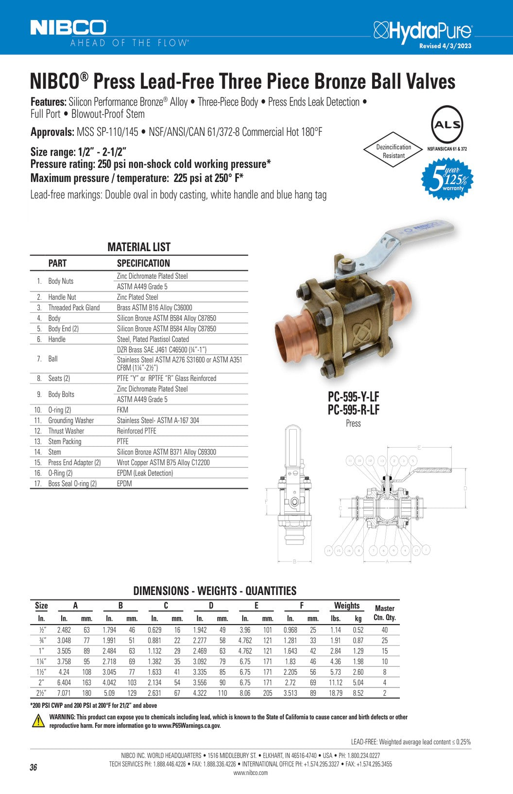 PC 595 Y R LF Spec Sheet