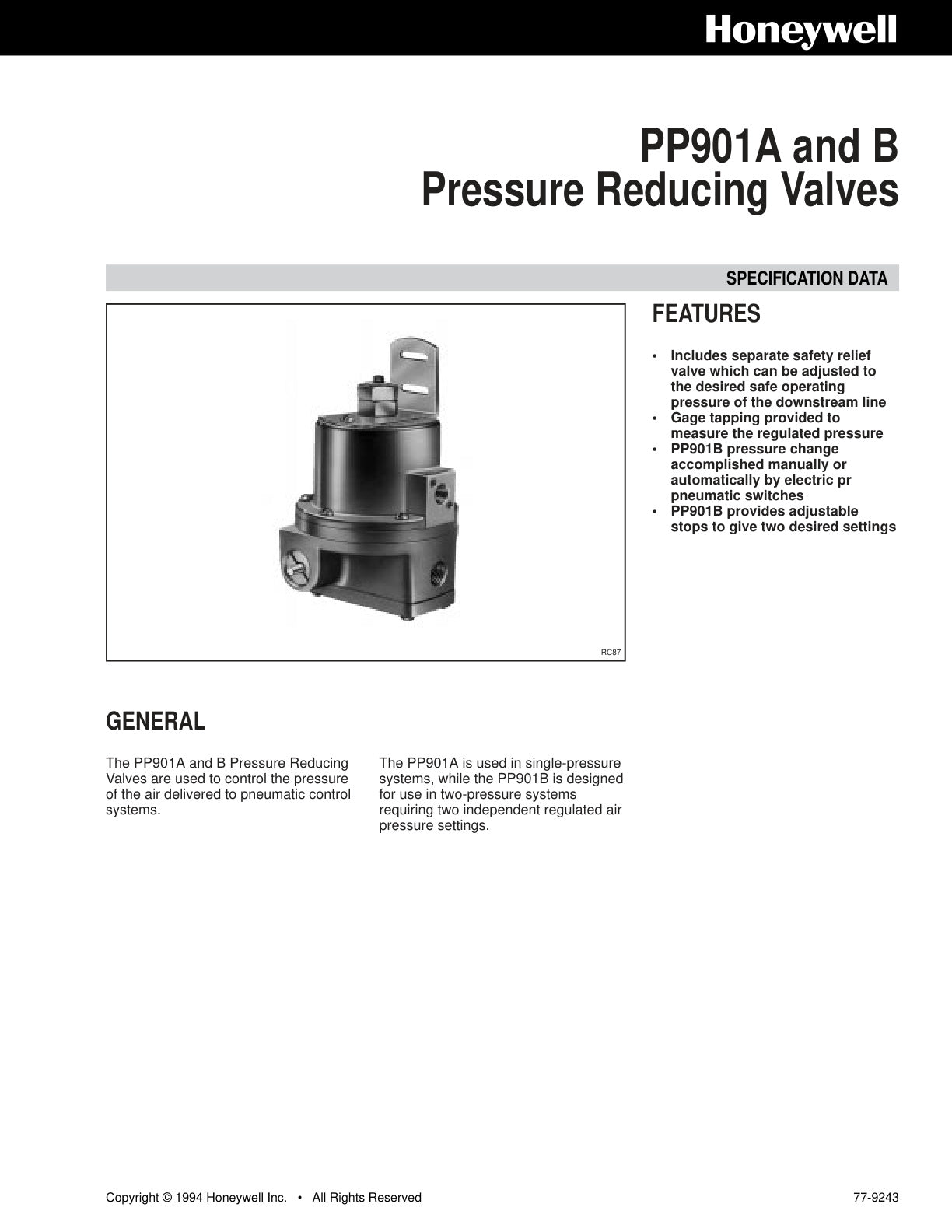 Pp901A And B Pressure Reducing Valves