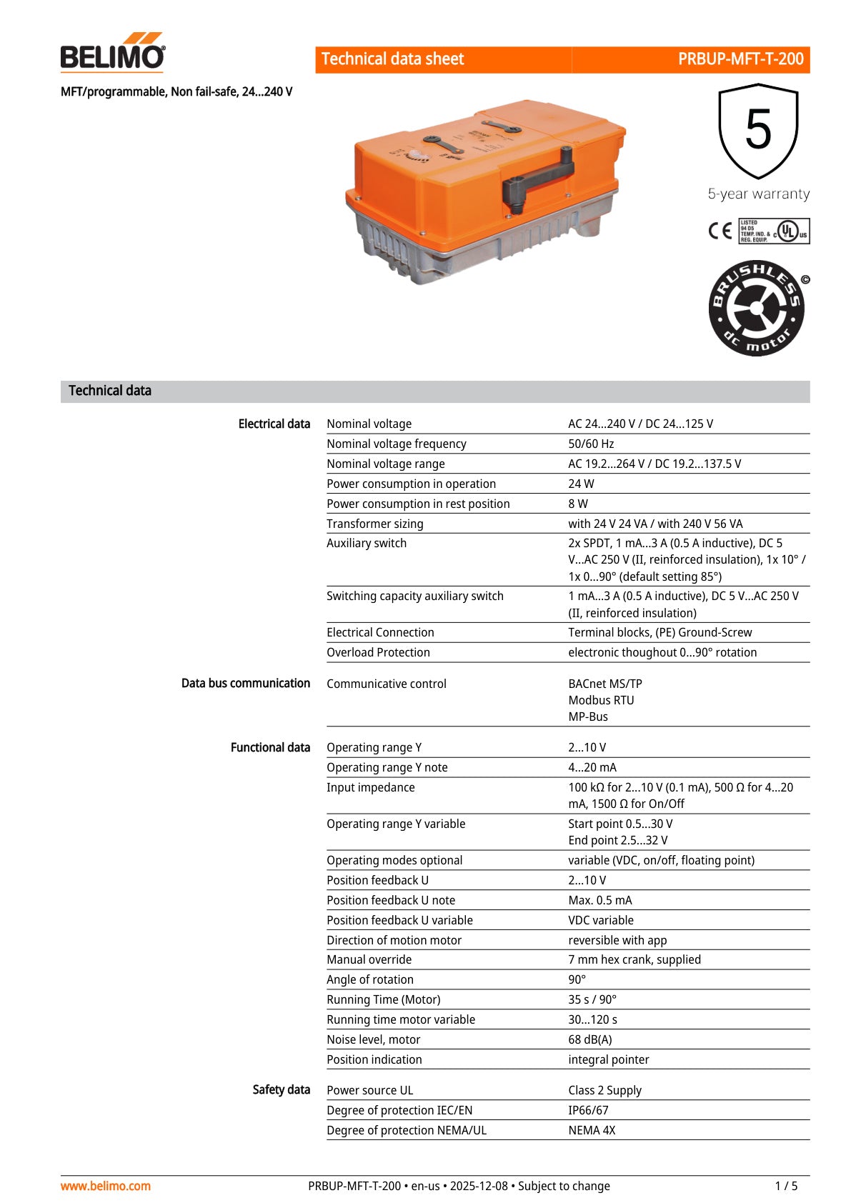 PRBUP MFT T 200 Datasheet