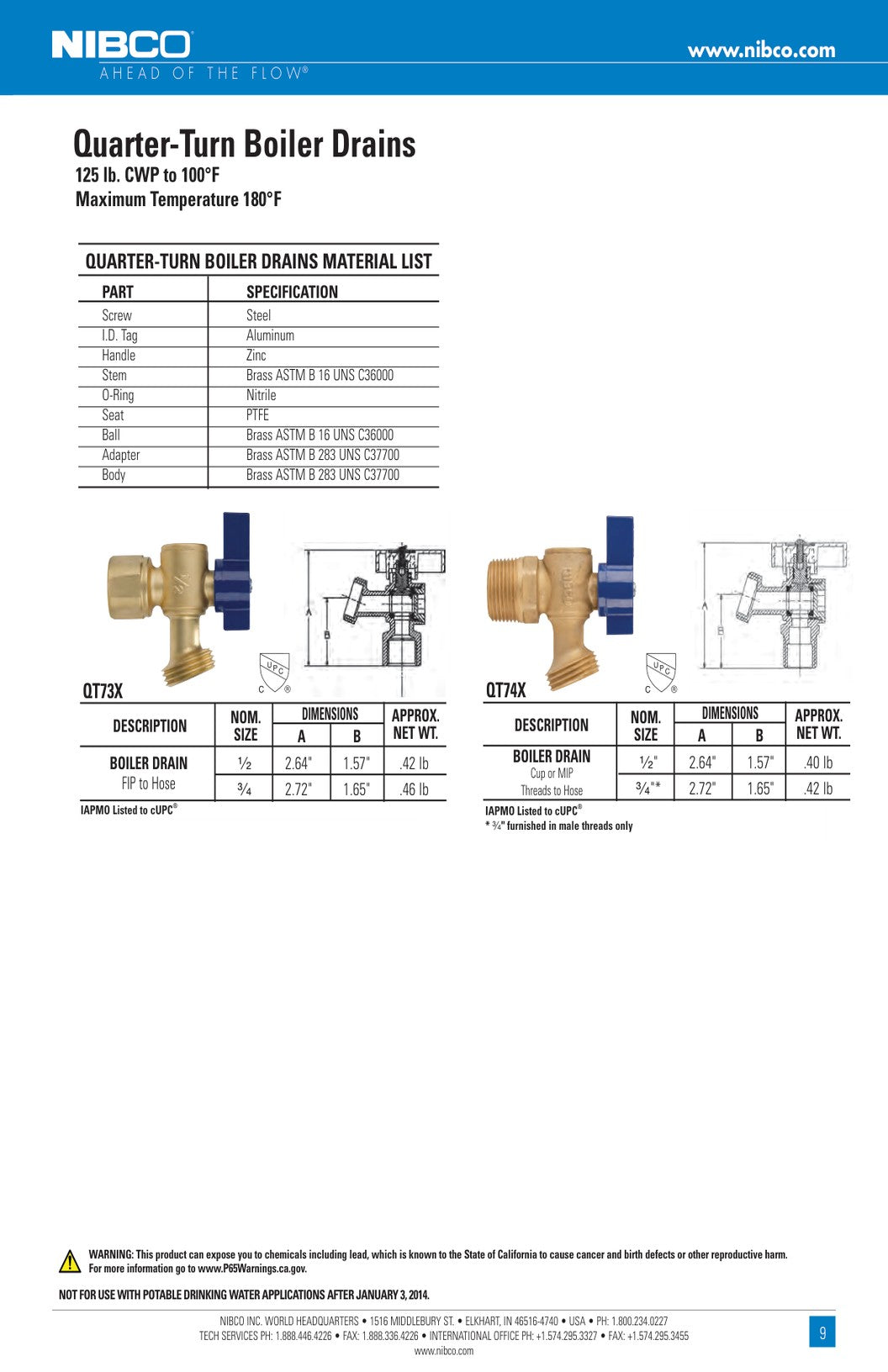 Quarter Turn Boiler Drains Spec Sheet