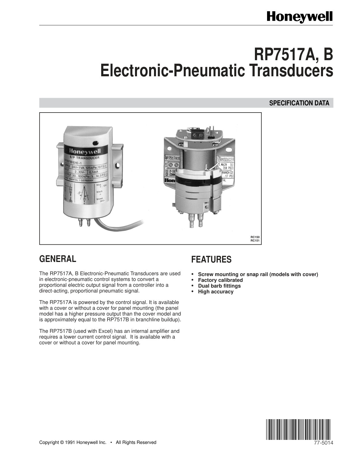 Rp7517A B Electronic Pneumatic Transducers