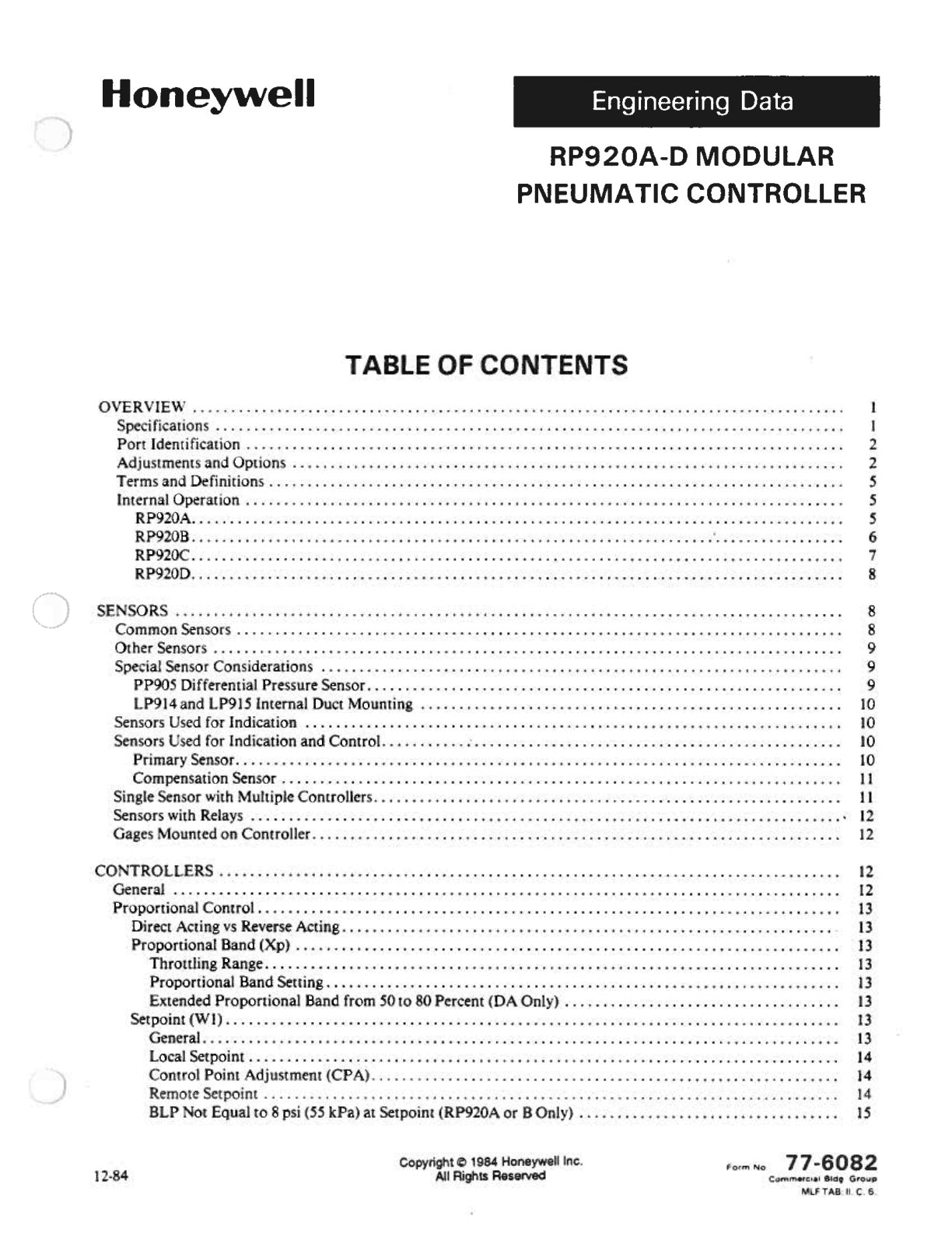 Rp920A D Modular Pneumatic Controller