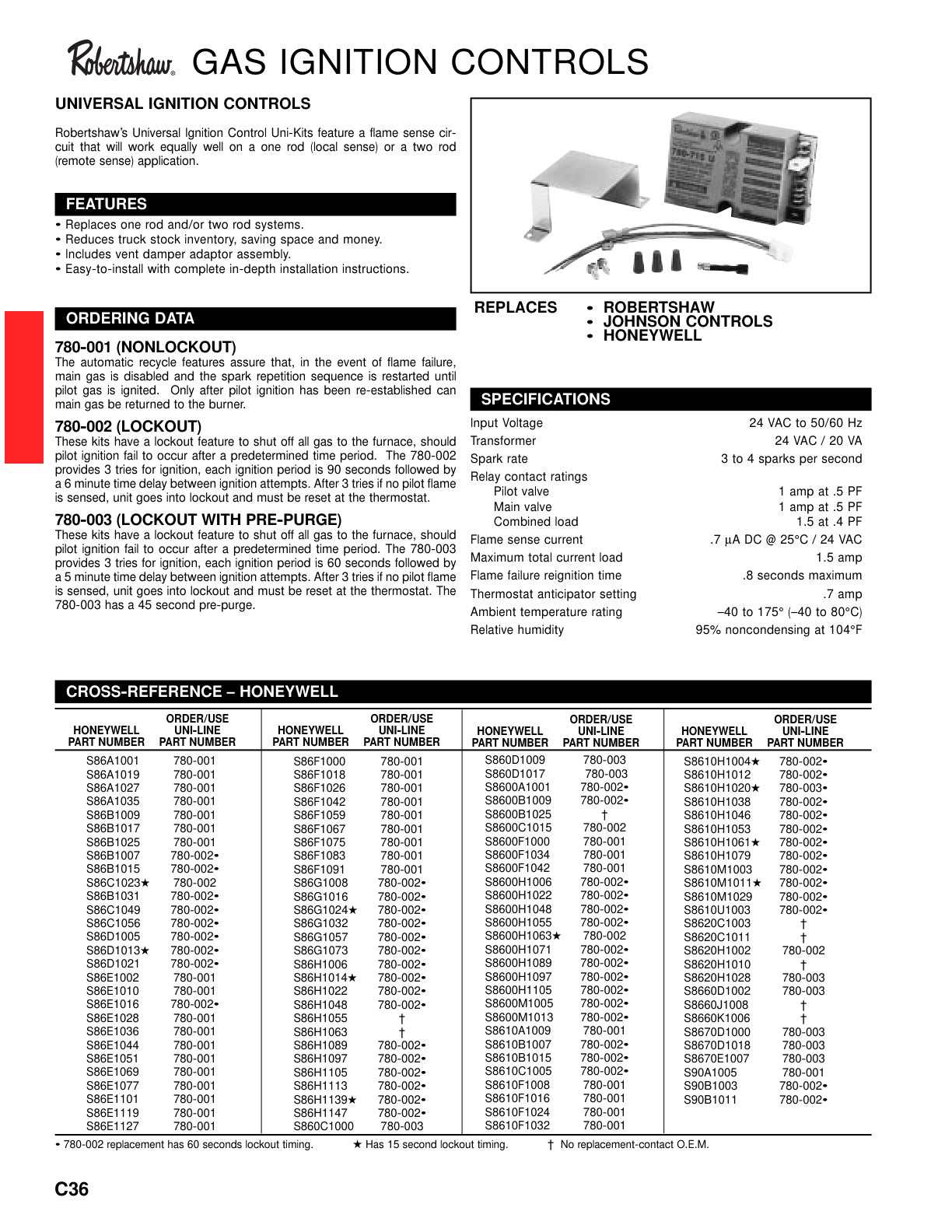 Robertshaw Catalog Page For 780 001  780 002