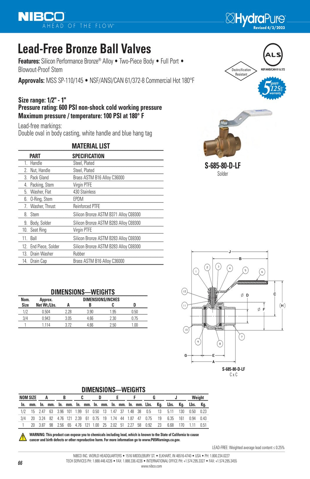 S 685 80 D LF Spec Sheet