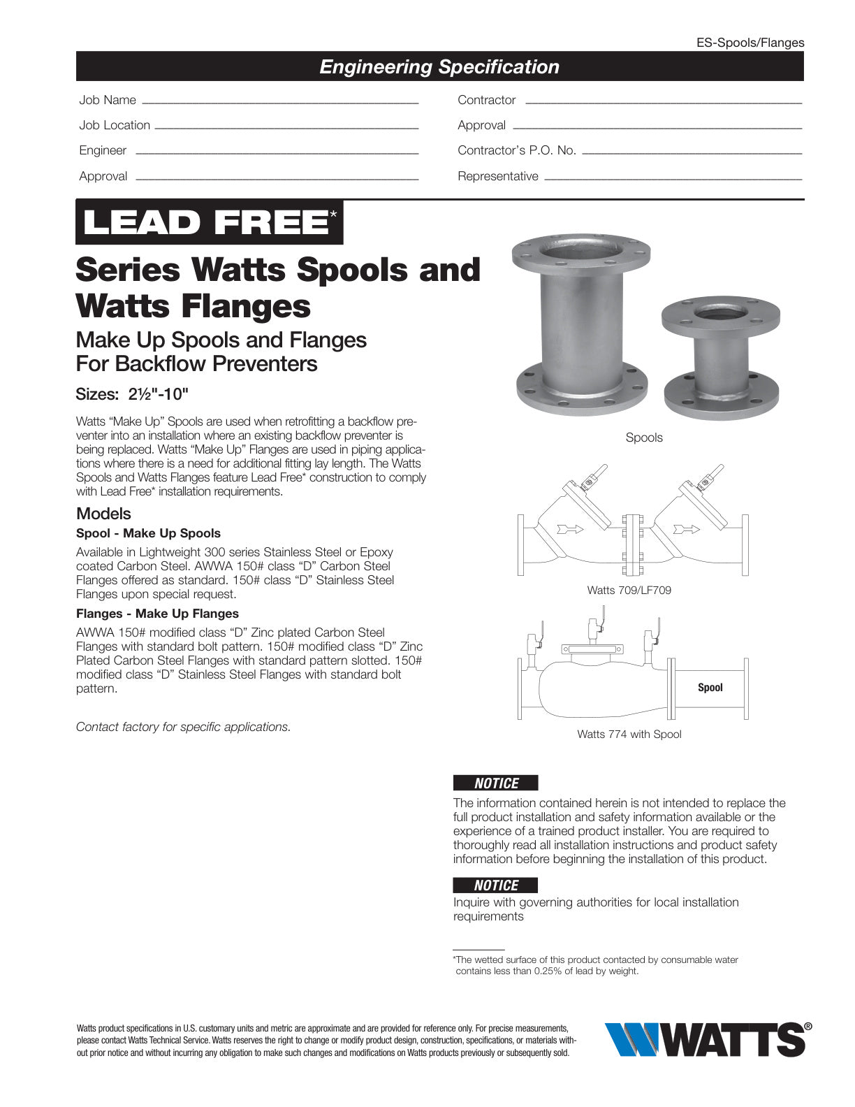 Series Watts Spools and  Watts Flanges