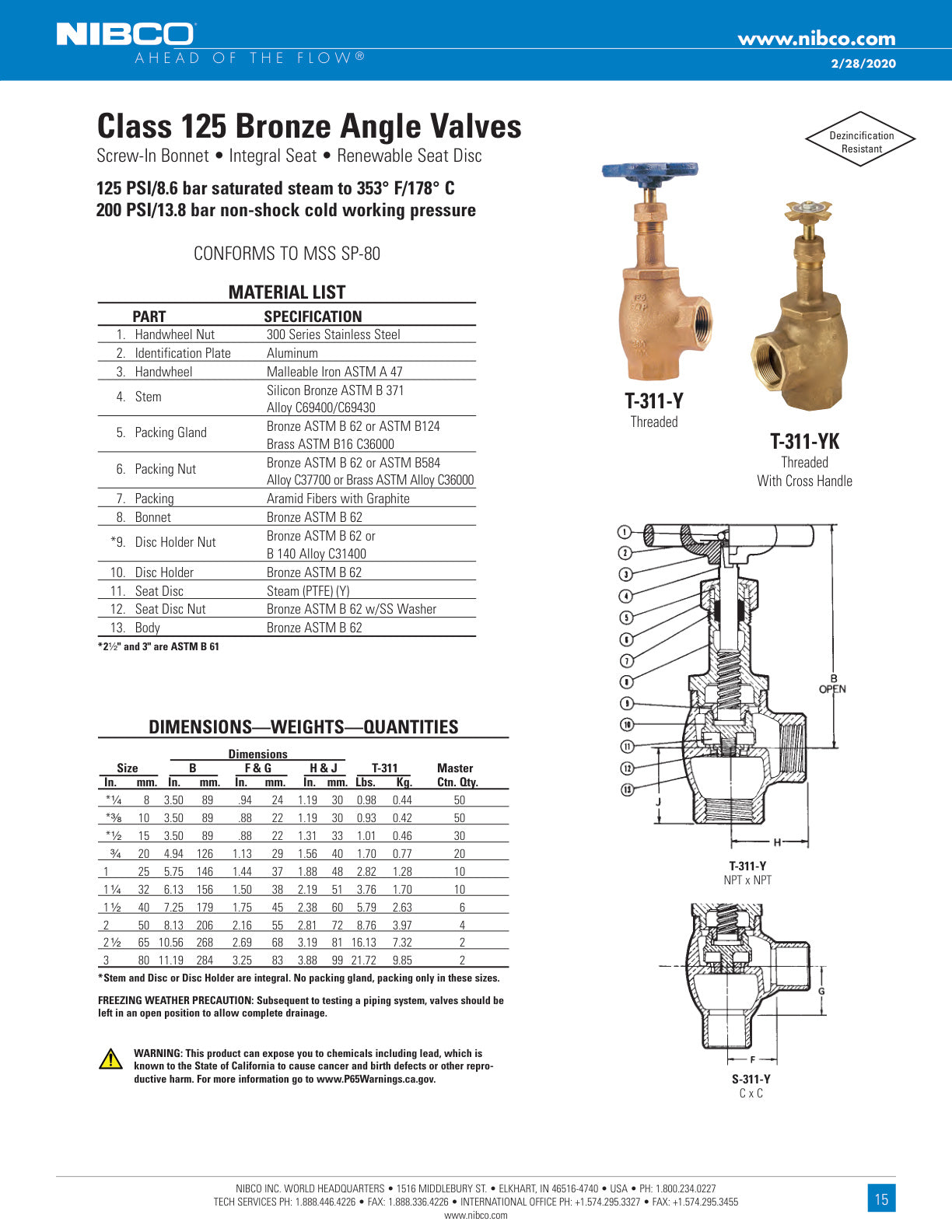 T 311 Y YK Spec Sheet