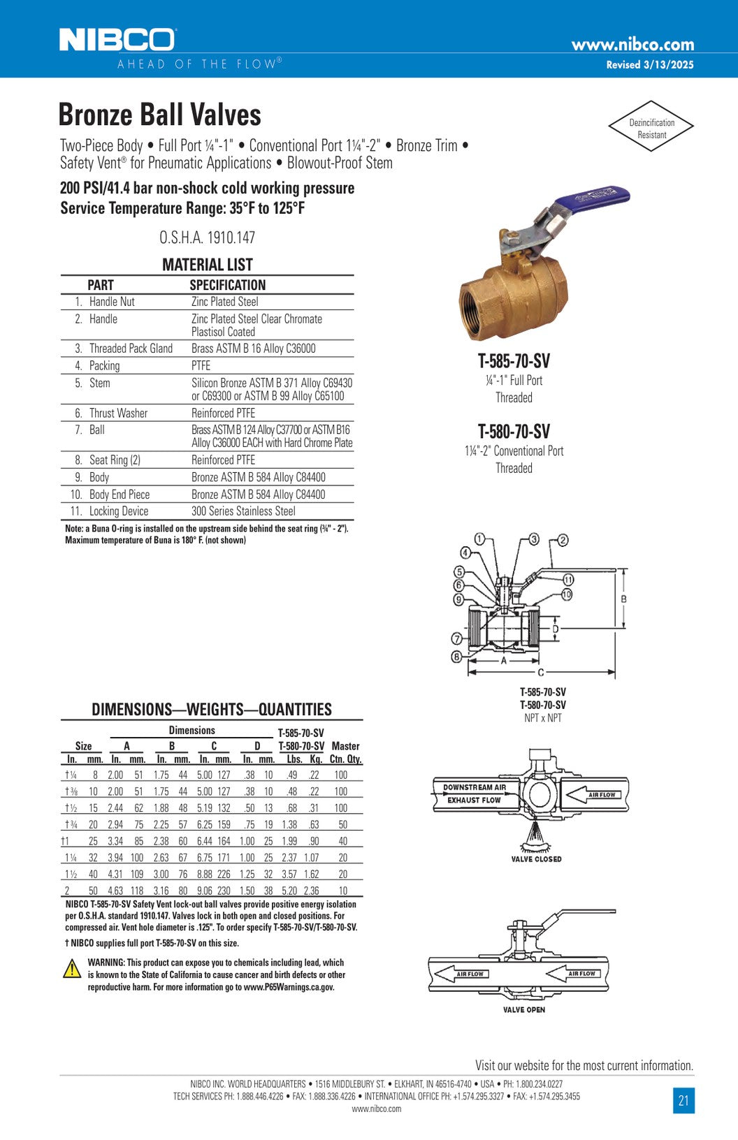T 585 70 SV Spec Sheet