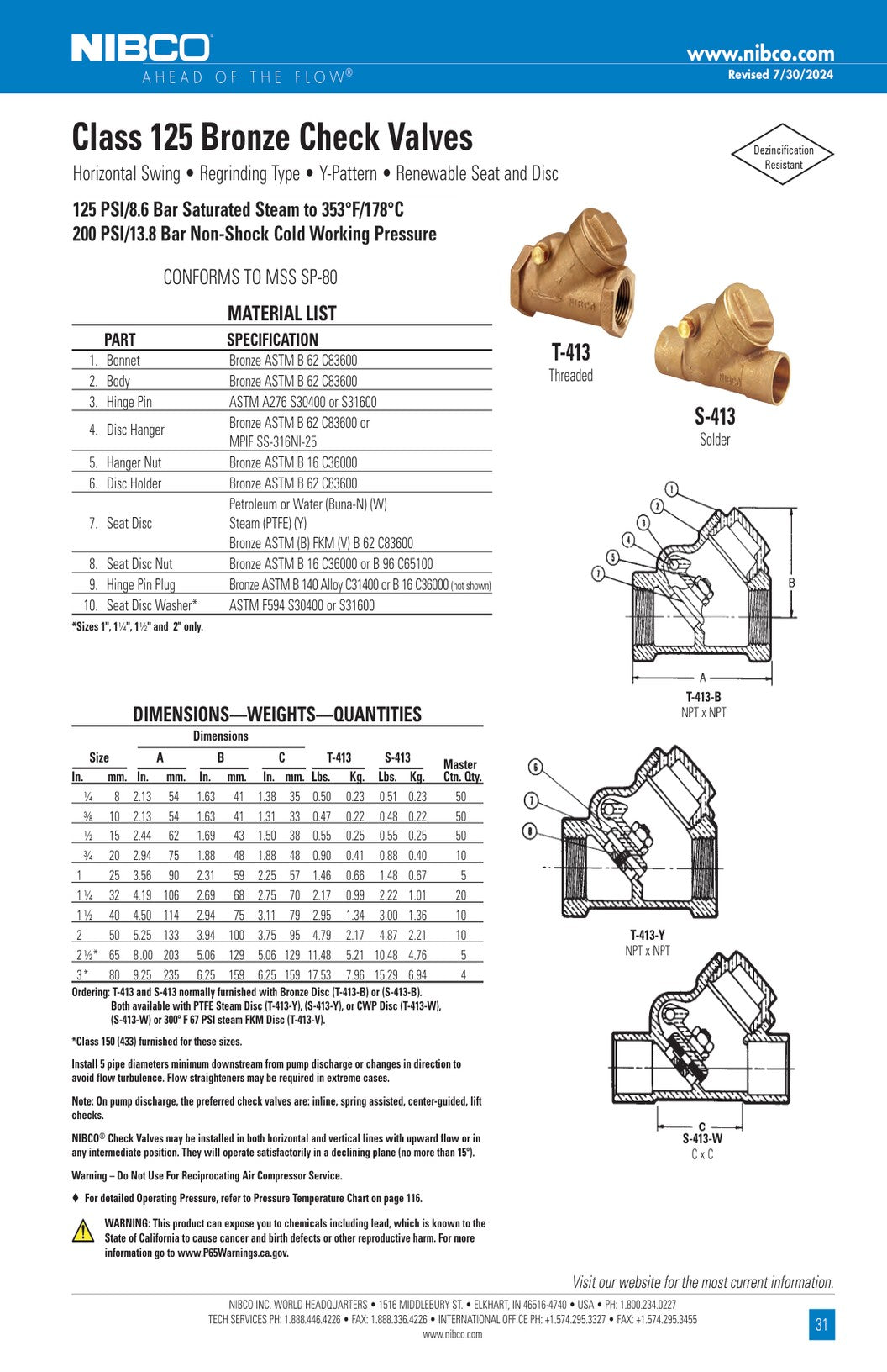 T S 413 Spec Sheet