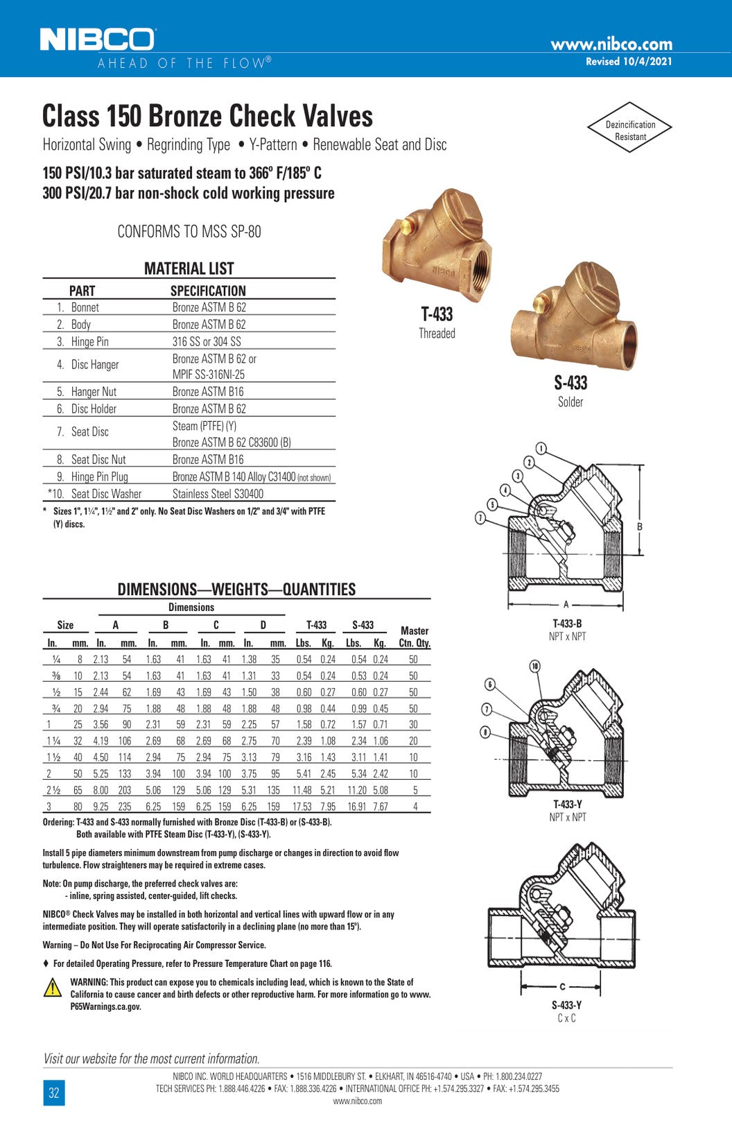 T S 433 B Spec Sheet
