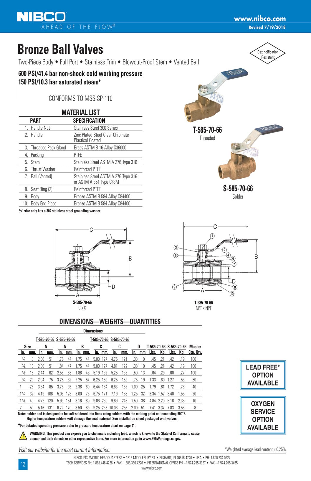 T S 585 70 66 Spec Sheet