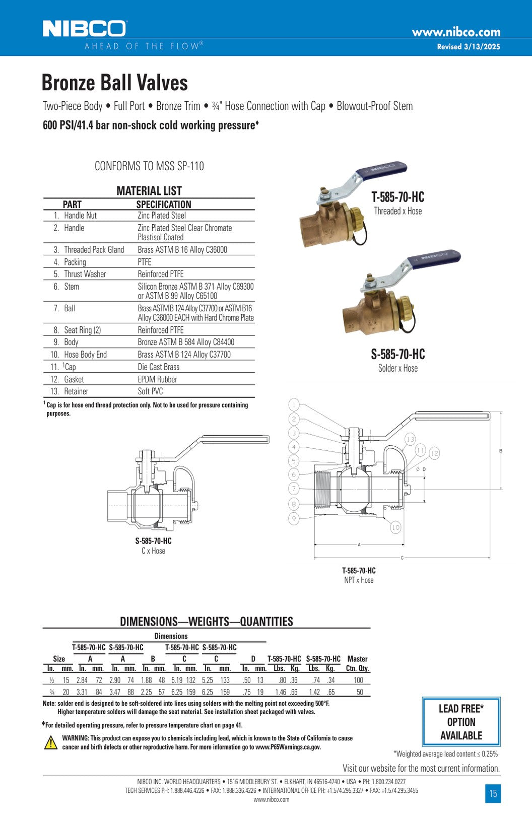 T S 585 70 HC Spec Sheet