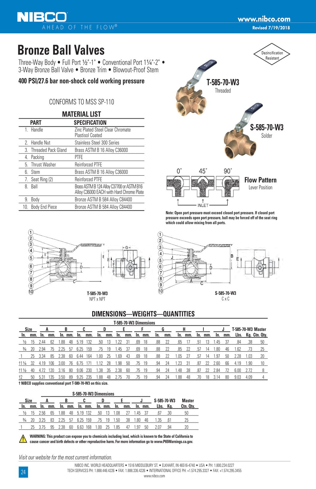T S 585 70 W3 Spec Sheet