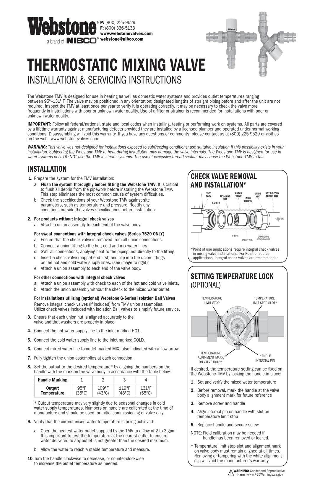Thermostatic Mixing Valve 131F IOM Manual Trilingual
