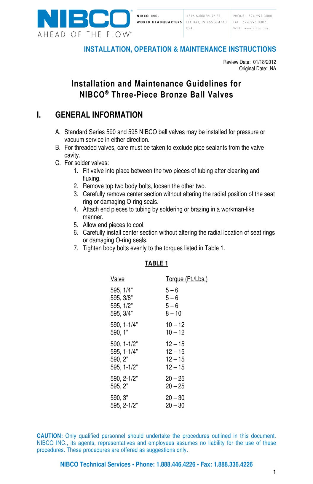 Three Piece Bronze Ball Valves IOM Manual