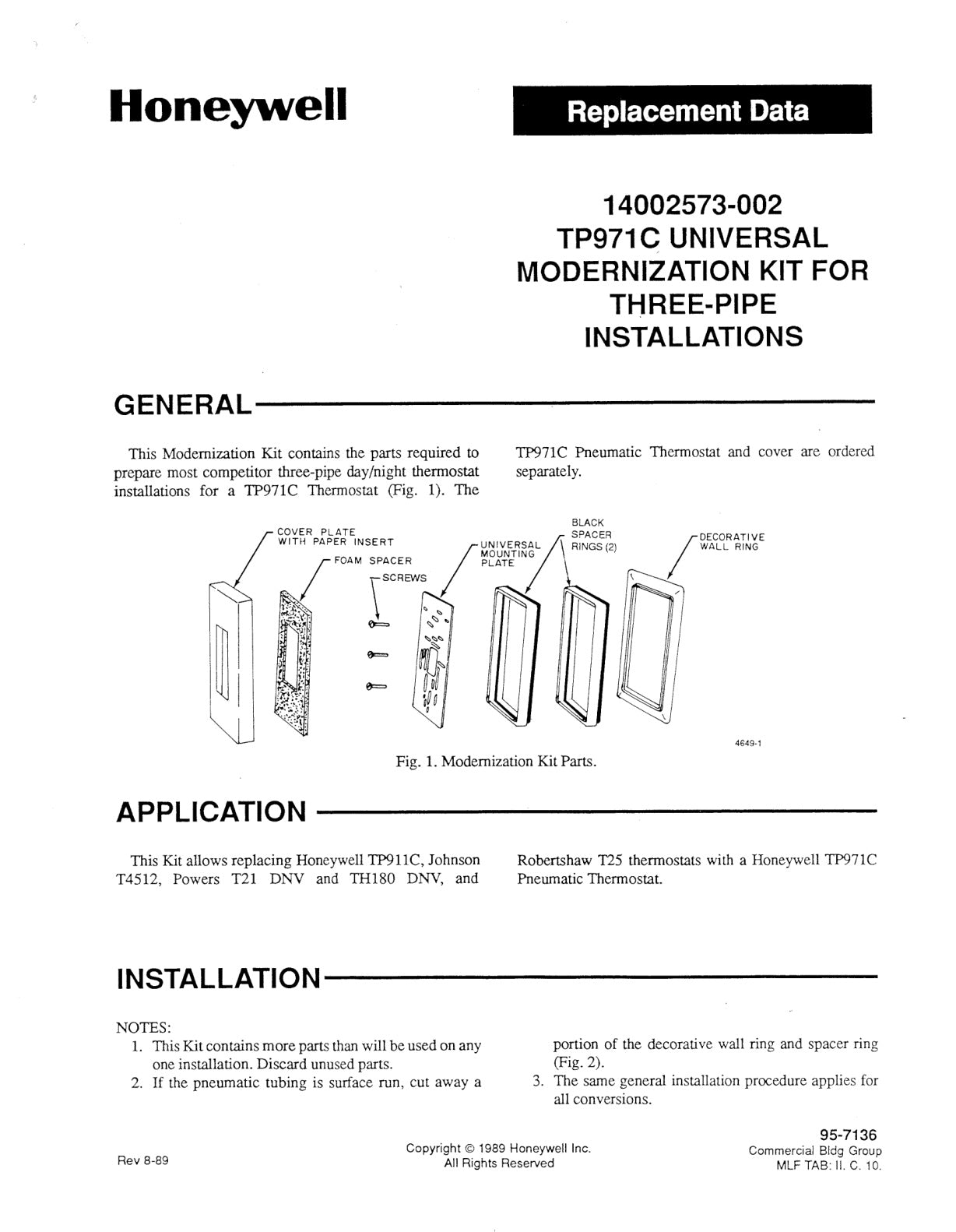 Universal Modernization Kit Forthree Pipe Installations