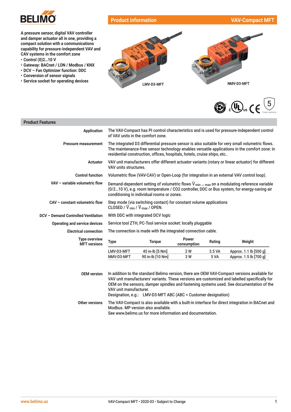 VAV COMPACT MFT Datasheet