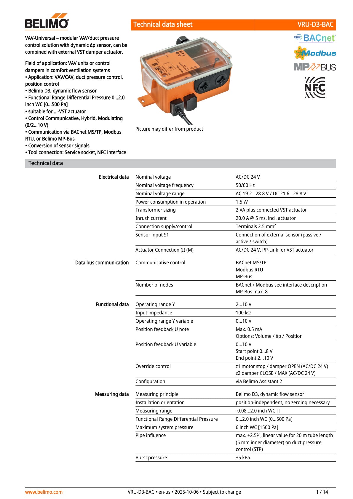 VRU D3 BAC Datasheet