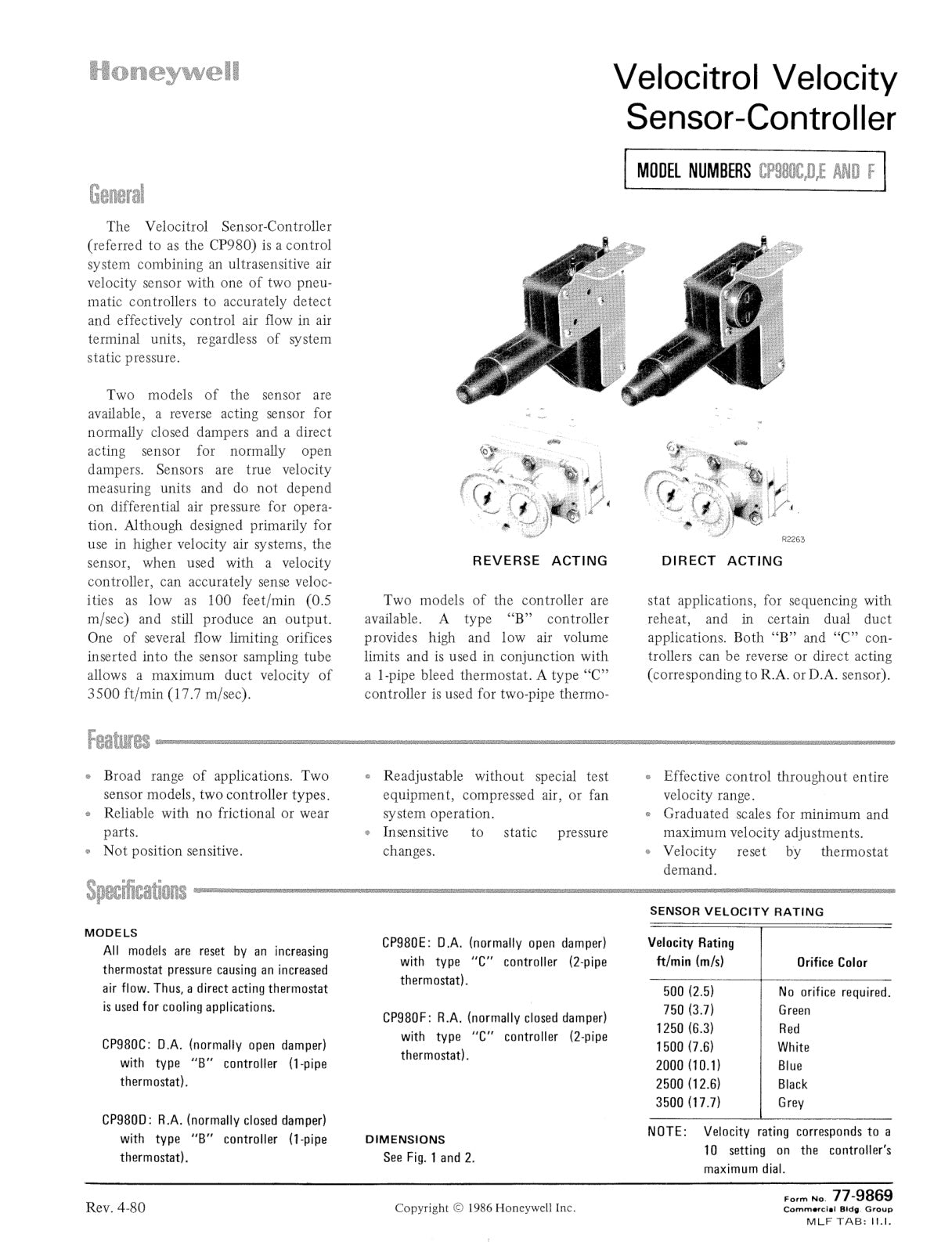 Velocitrol Velocity Sensor Controller