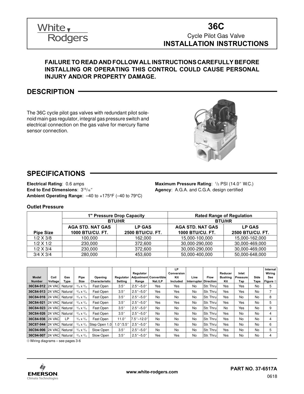 White Rodgers 36C Installation Instructions