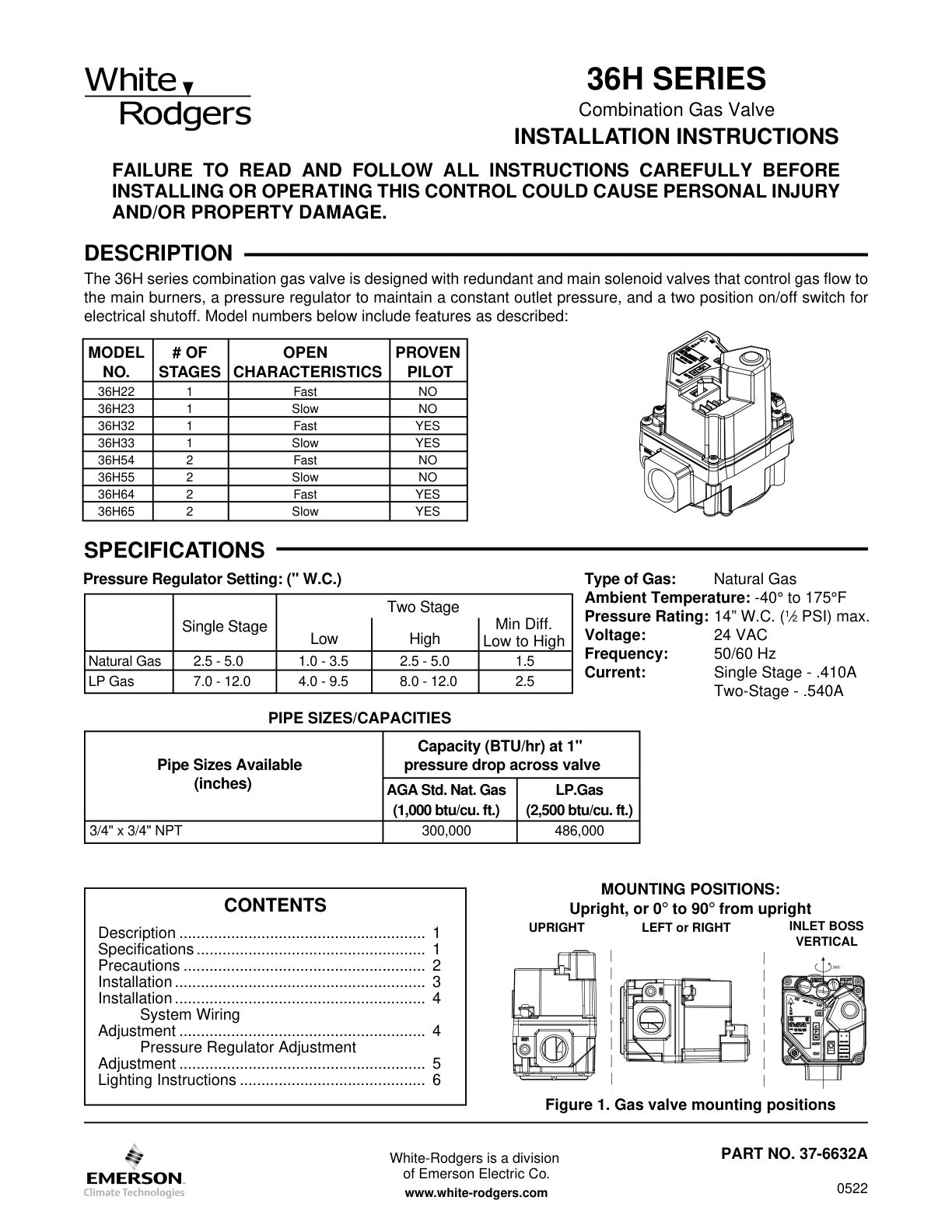 White Rodgers 36H Series Installation Instructions