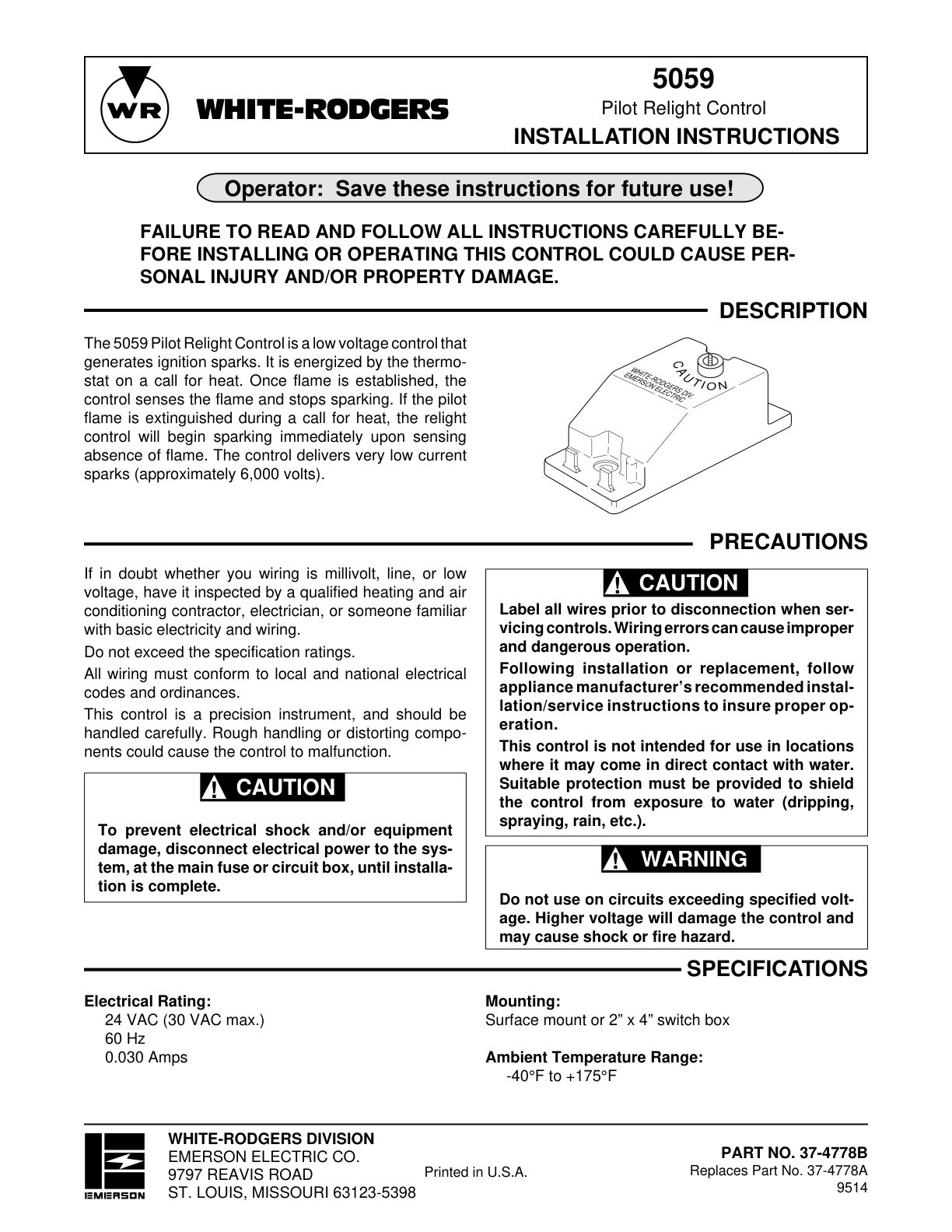 White Rodgers 5059 Installation Instructions
