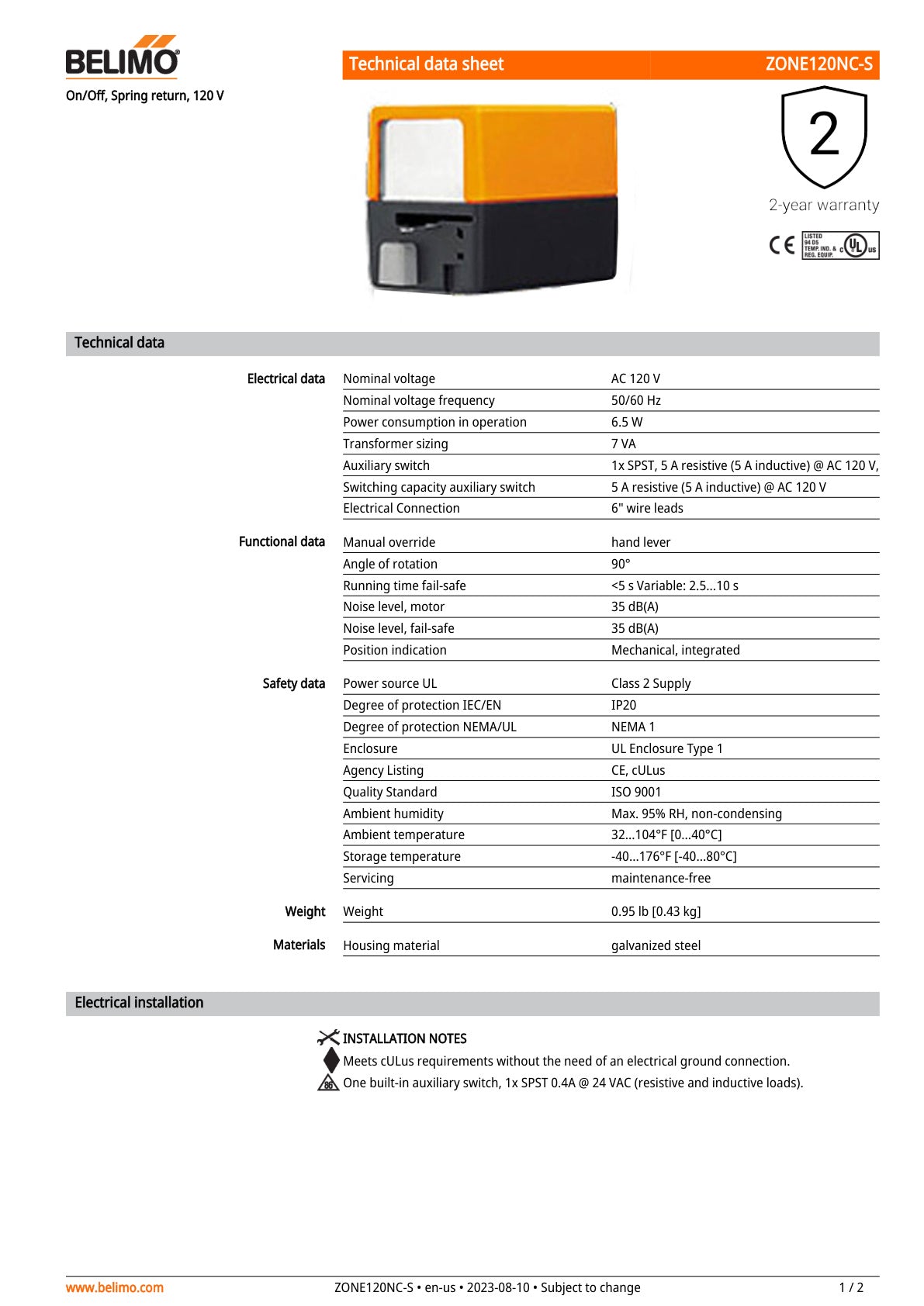 ZONE120NC S Datasheet