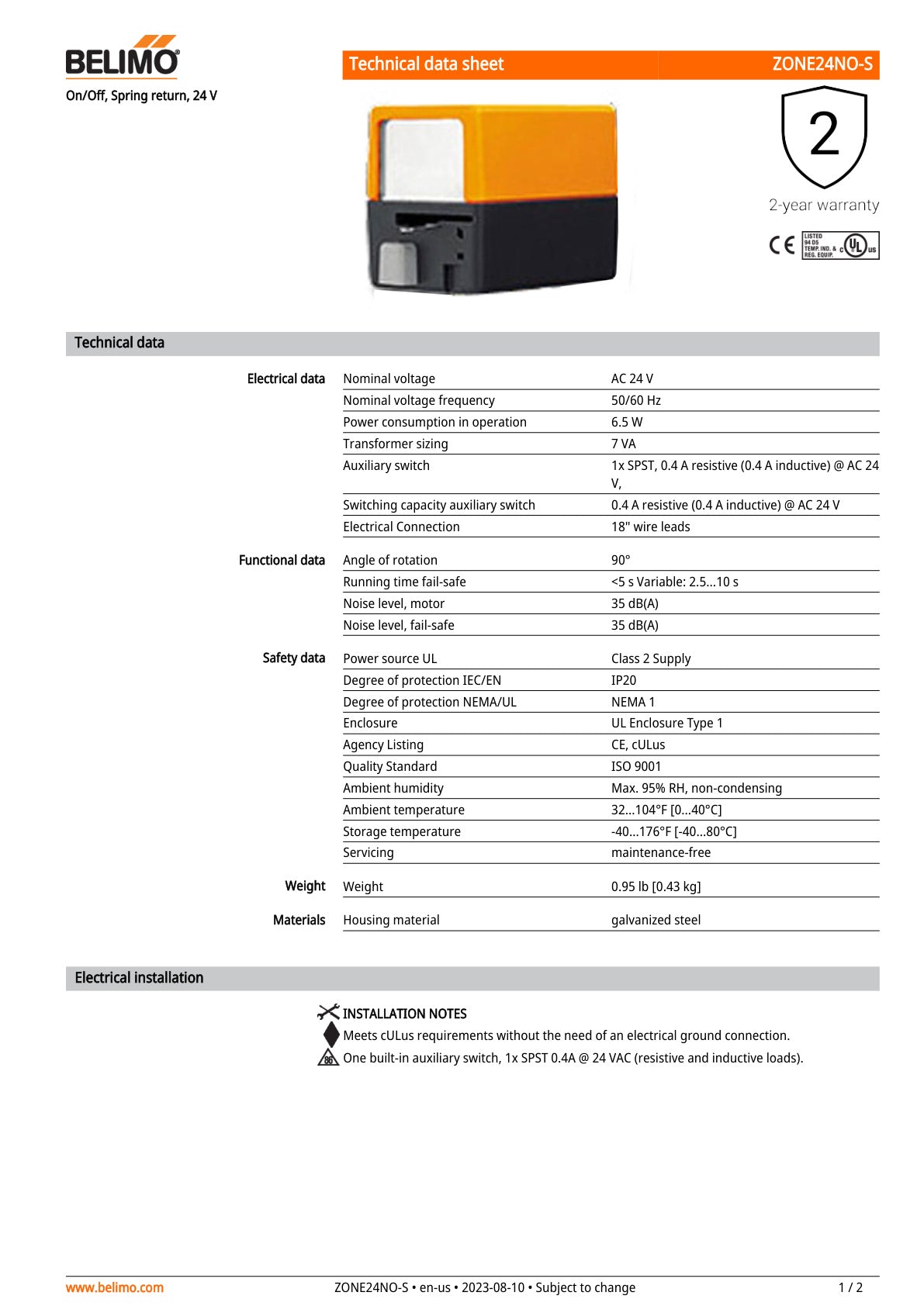 ZONE24NO S Datasheet