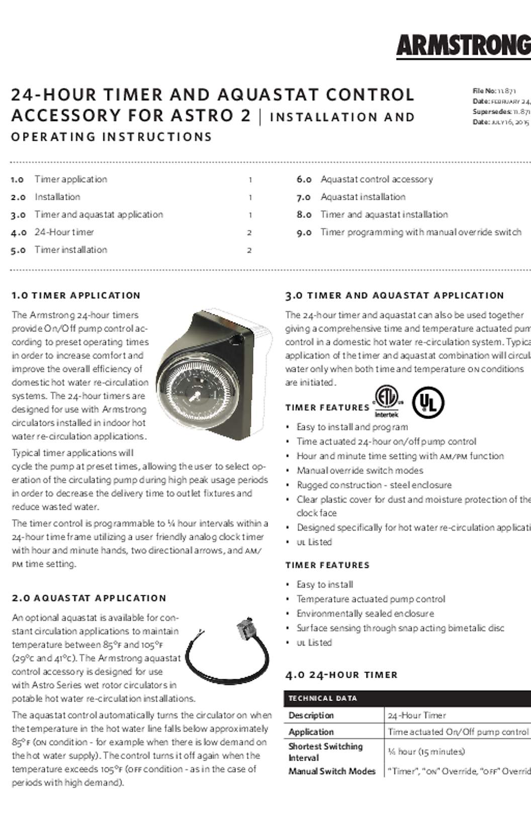 Armstrong ASTRO2 Timer Aquastat Install