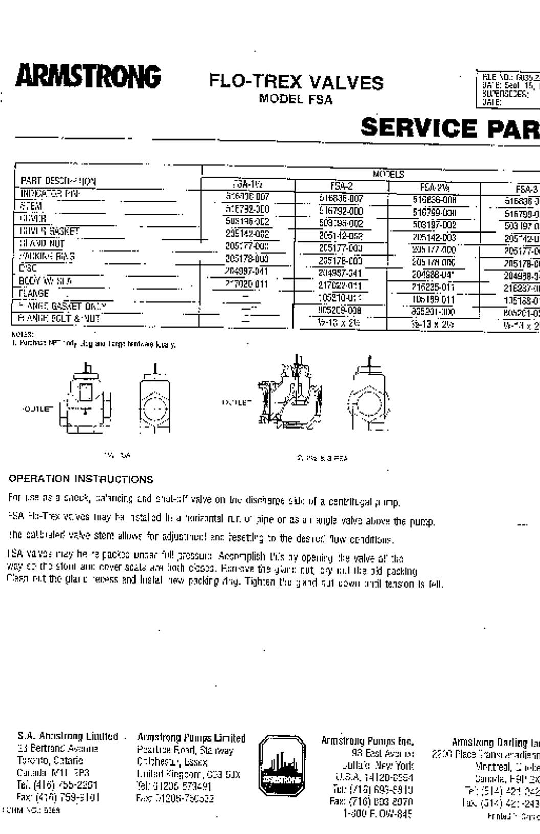 Armstrong Flo Trex Valves Parts List 2