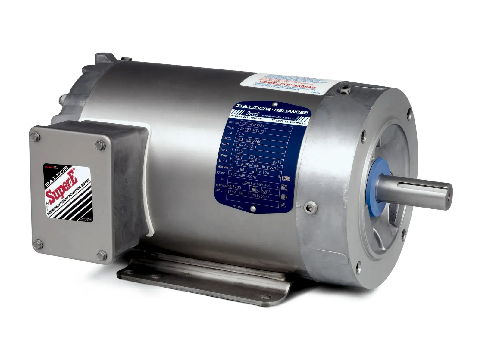 Baldor CESWDM3558, 2 HP, 1760 RPM, 230/460 V, 3-Phase, 56C Motor