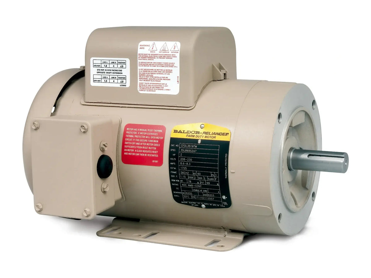 Baldor CFDL3516TM, Motor 2 Hp 1740 Rpm 1 Ph TEFC