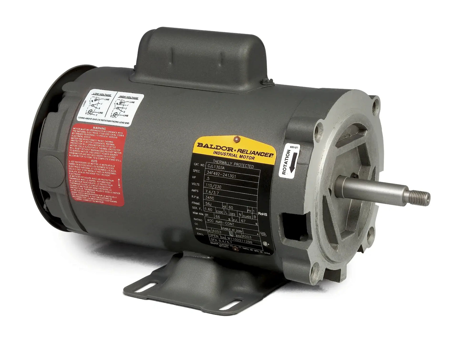 Baldor CJL1306A, .75 HP, 3450 RPM, 1-Phase, 60Hz, 56J Motor
