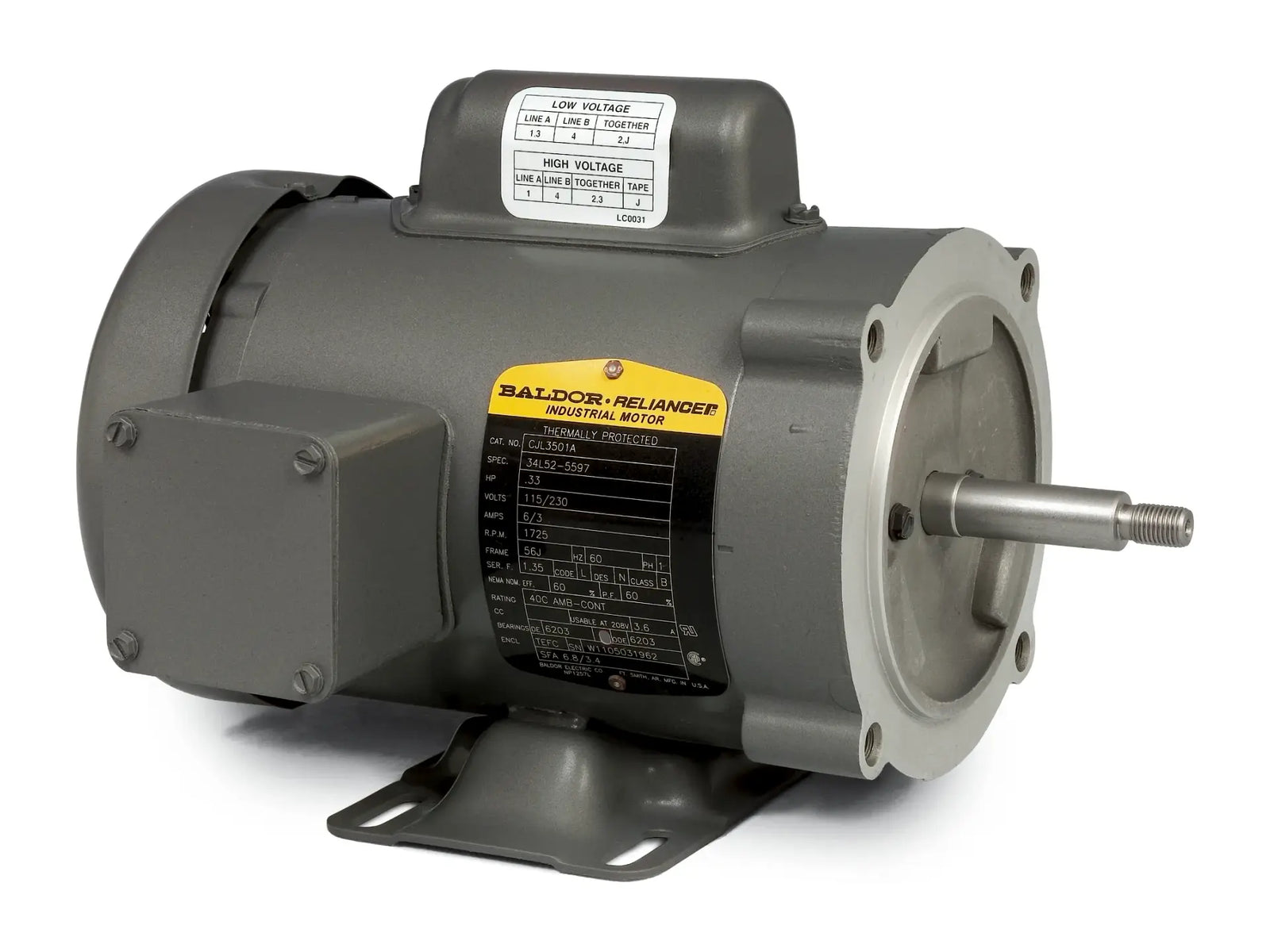 Baldor CJL3504A, 115/230V Single Phase Motor, .5HP 1725RPM