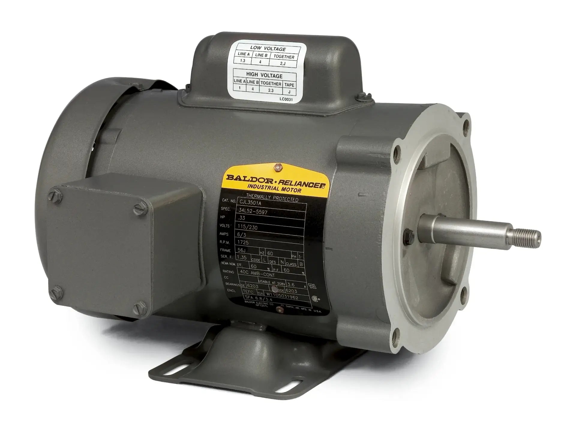 Baldor CJL3504A, 115/230V Single Phase Motor, .5HP 1725RPM