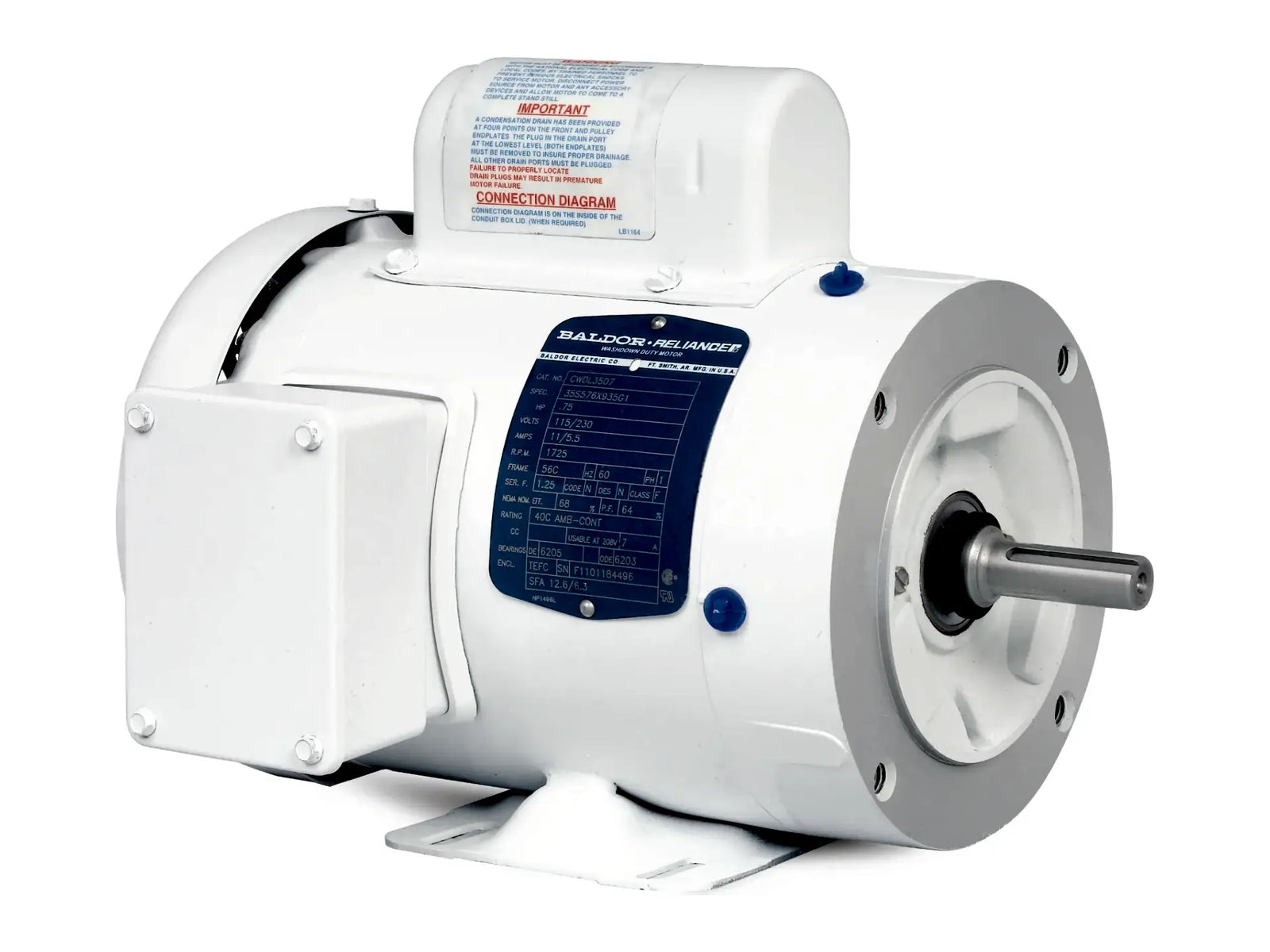 Baldor CWDL3514, 1.5 HP, 1725 RPM, 1-Phase, 60Hz, 56C Motor