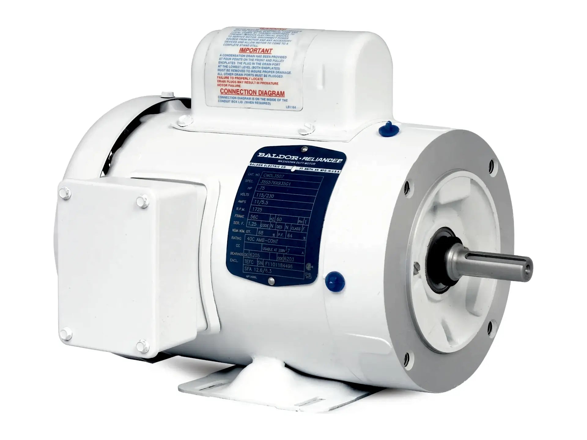 Baldor CWDL3514, 1.5 HP, 1725 RPM, 1-Phase, 60Hz, 56C Motor