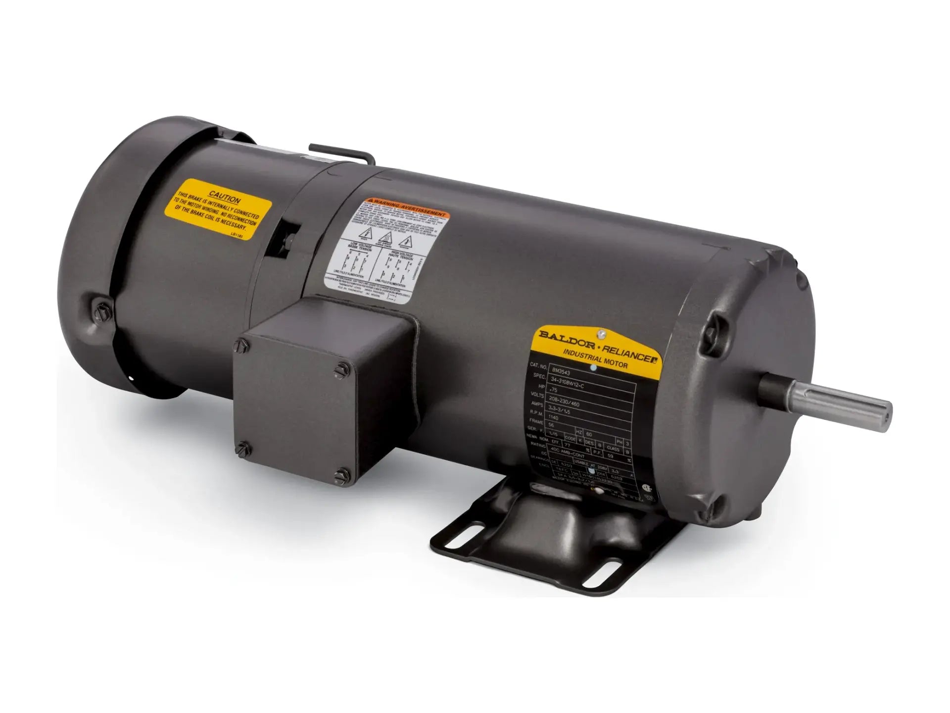 Baldor EBM3546, 1 HP, 1770 RPM, 3 PH, 60 HZ, Frame Size 56 Motor