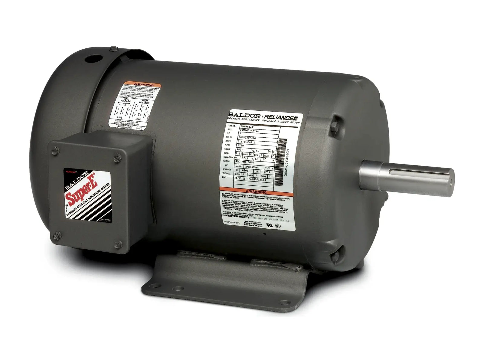 Baldor EHM3710T, 230-460V 3 Phase 7.5 HP Motor 1770 RPM 60 Hz