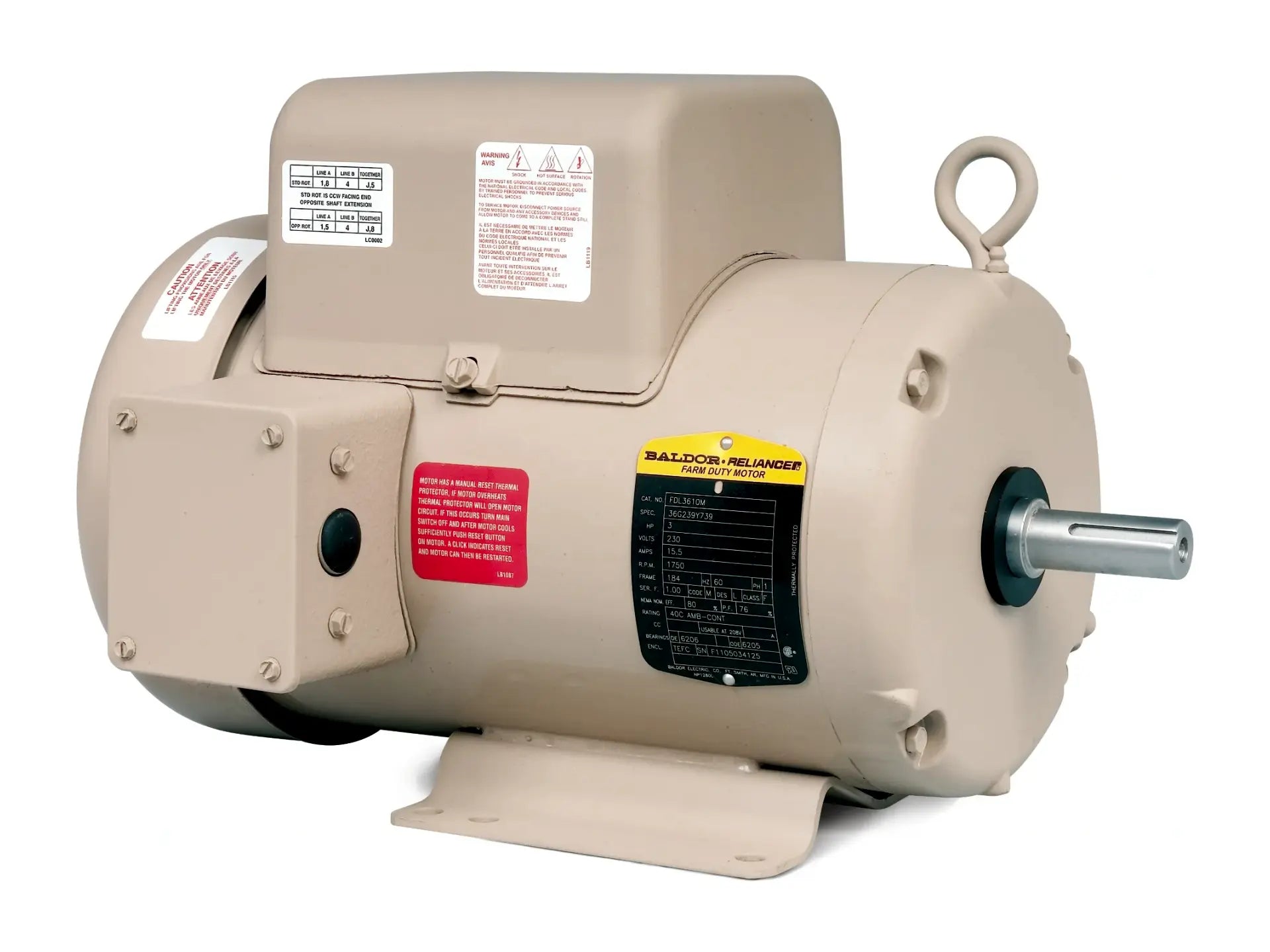 Baldor FDL3619TM, 3HP 1725RPM 1PH 184T Motor