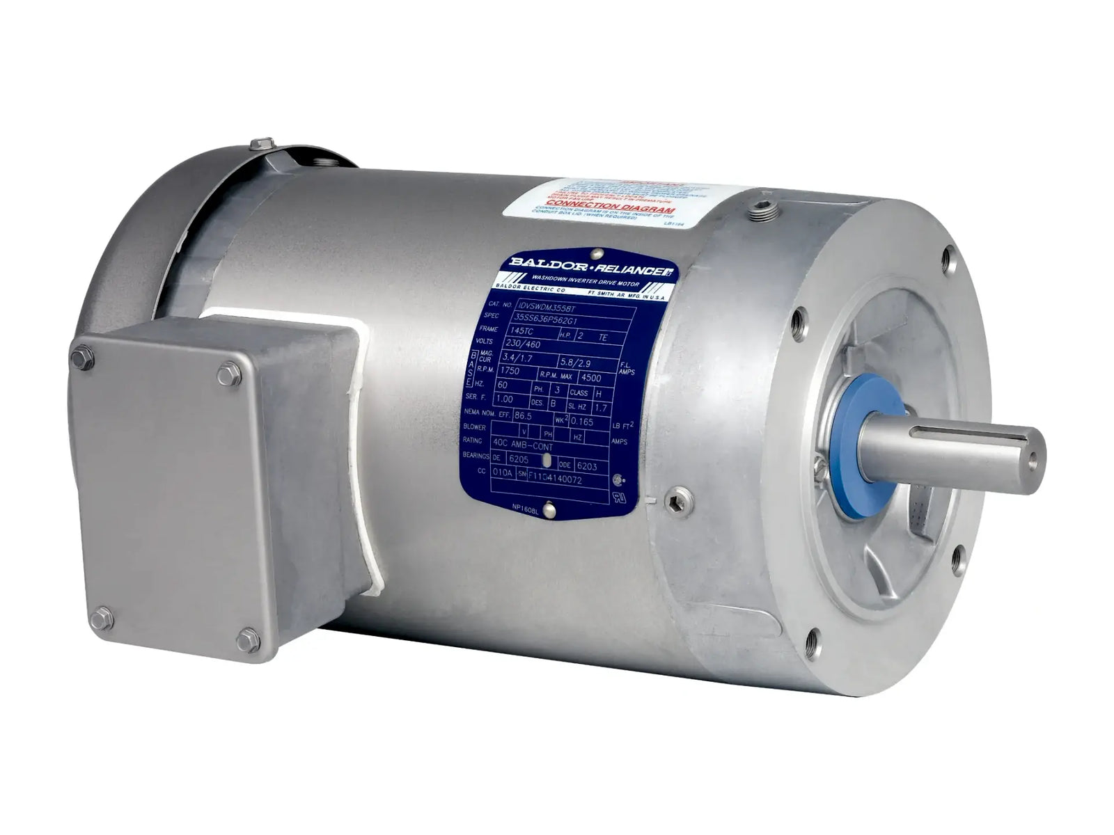 Baldor IDVSWDM3554, 1.5 HP 1770 RPM 3 Phase 230/460 Volt Motor