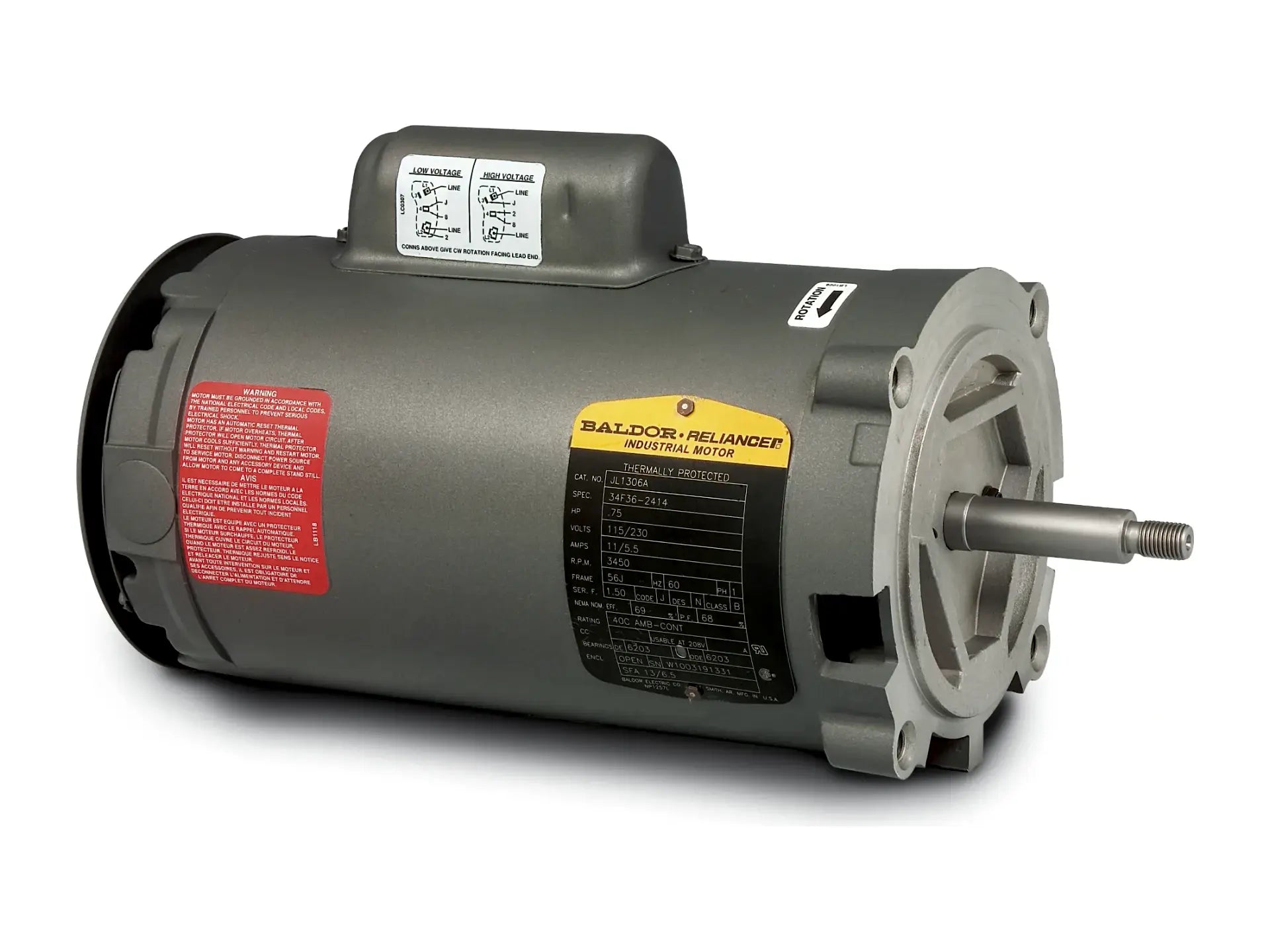 Baldor JL1301A, 1/3HP 1PH 1725RPM 56J 4P Motor