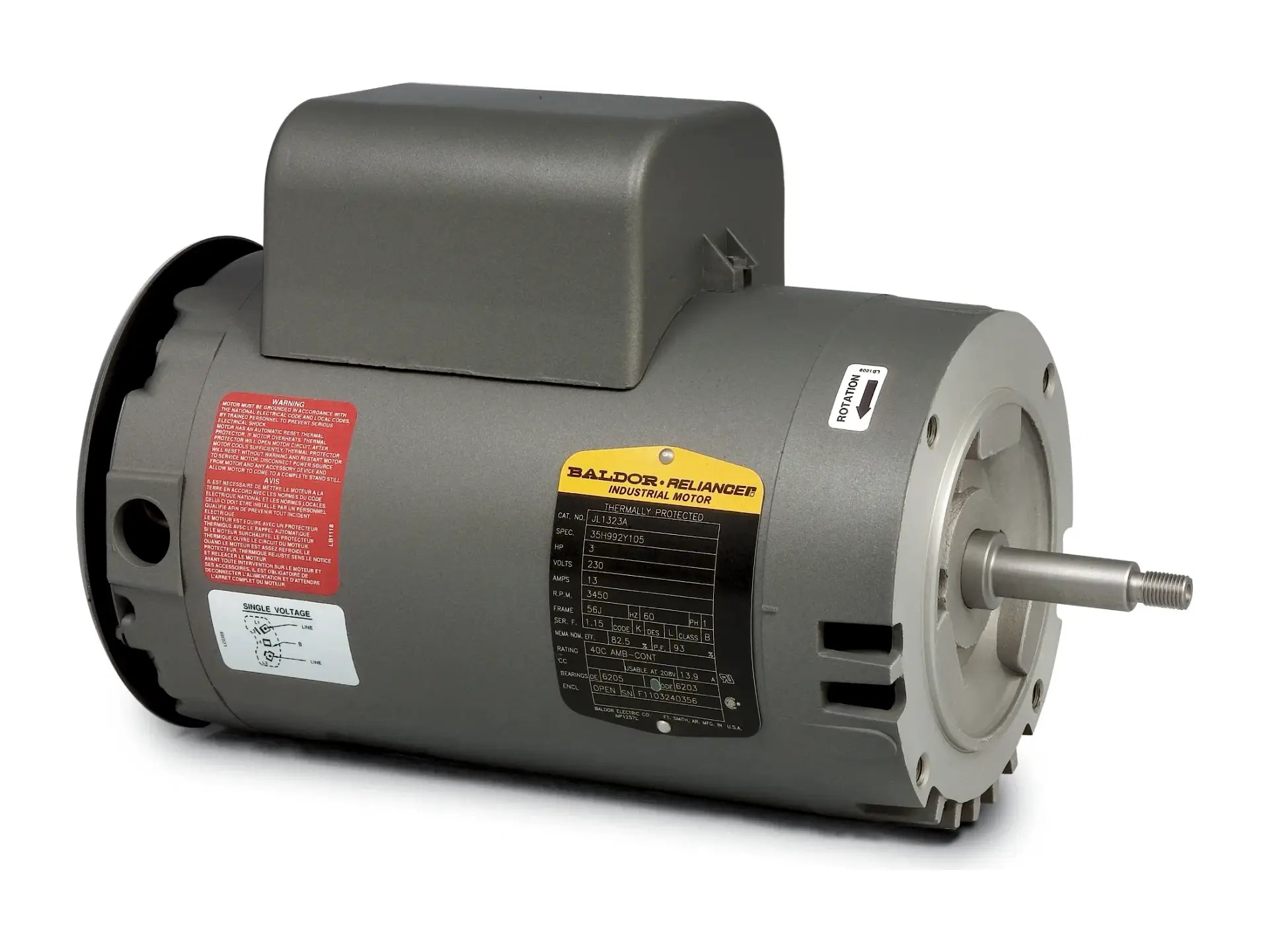 Baldor JL1323A, Motor 3 Hp 3450 Rpm 1 Ph Open Frame 56J