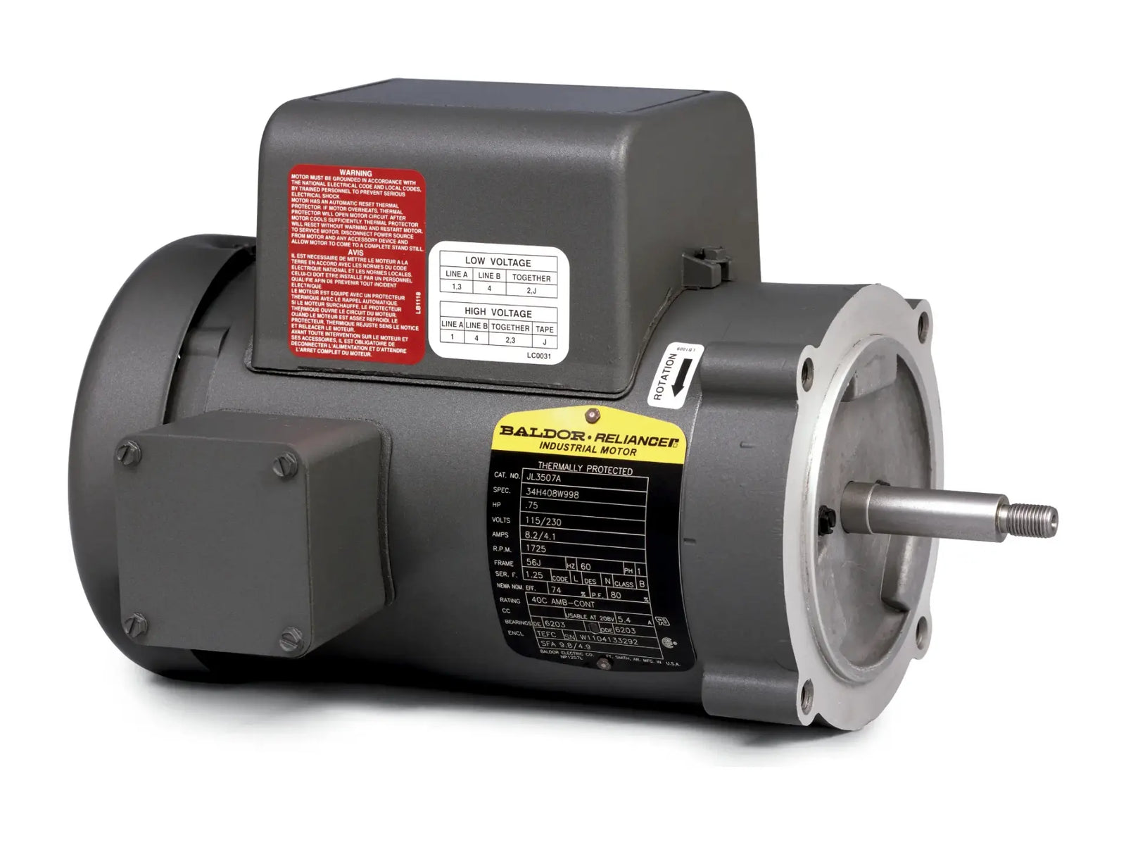 Baldor JL3514A, 1.5HP 115/230V 1725RPM Motor