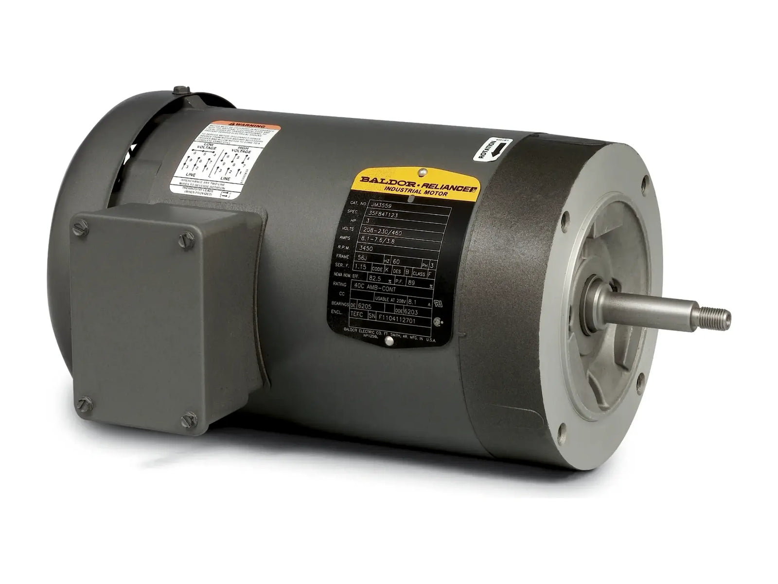 Baldor JM3542, 3/4 HP 230/460V 3 Phase 1800 RPM Motor