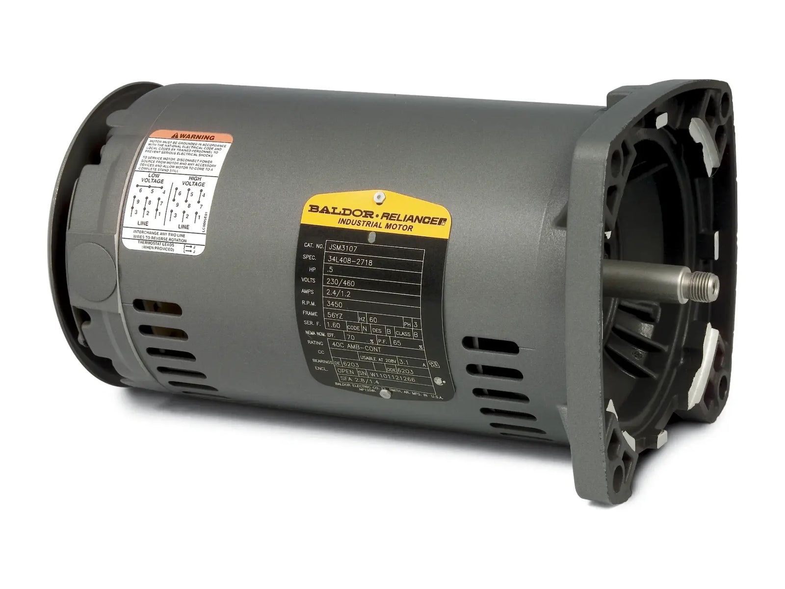 Baldor JSM3120, Motor 1.5 Hp 3450 Rpm 3 Phase Open