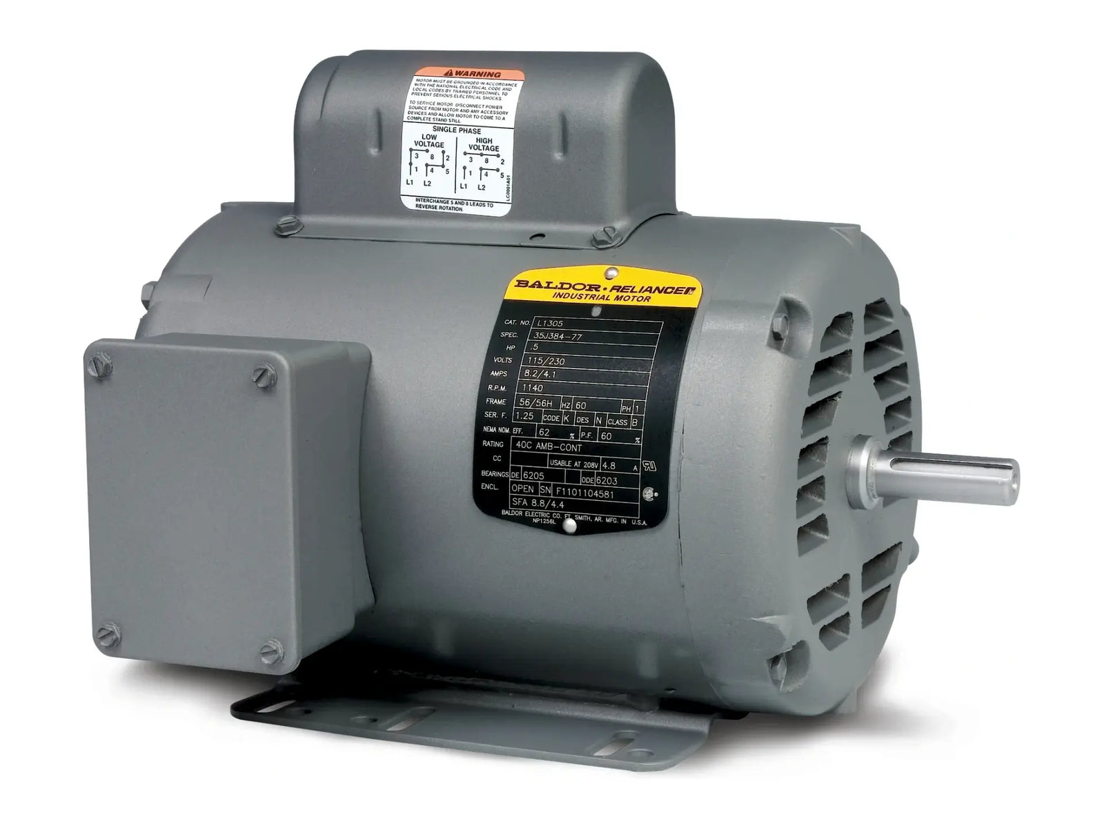 Baldor L1200, 0.17HP 1PH 48 Frame 115/208-230V Open Motor