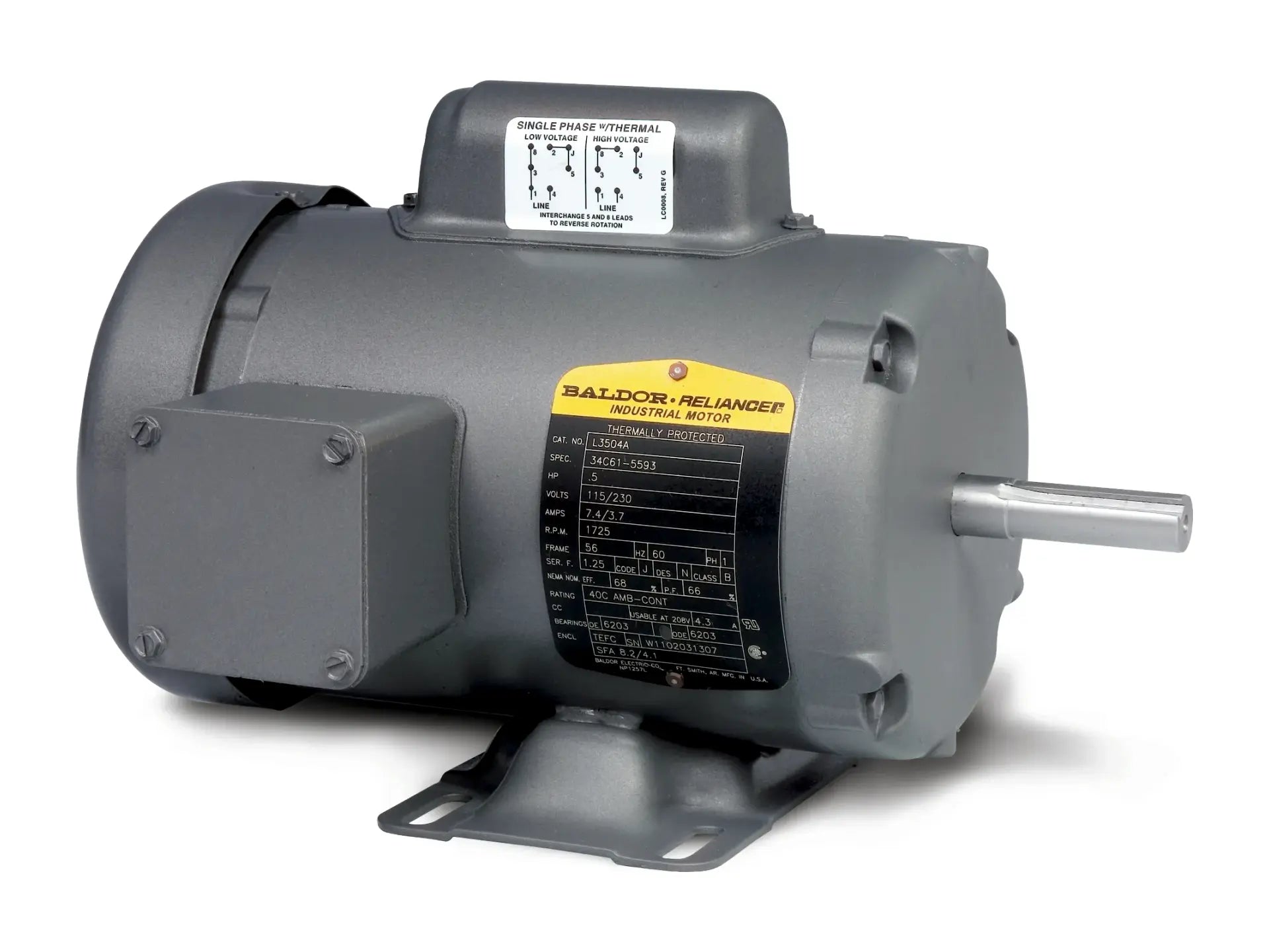 Baldor L3351, Motor 0.08 Hp 1725 Rpm 1 Phase TEFC
