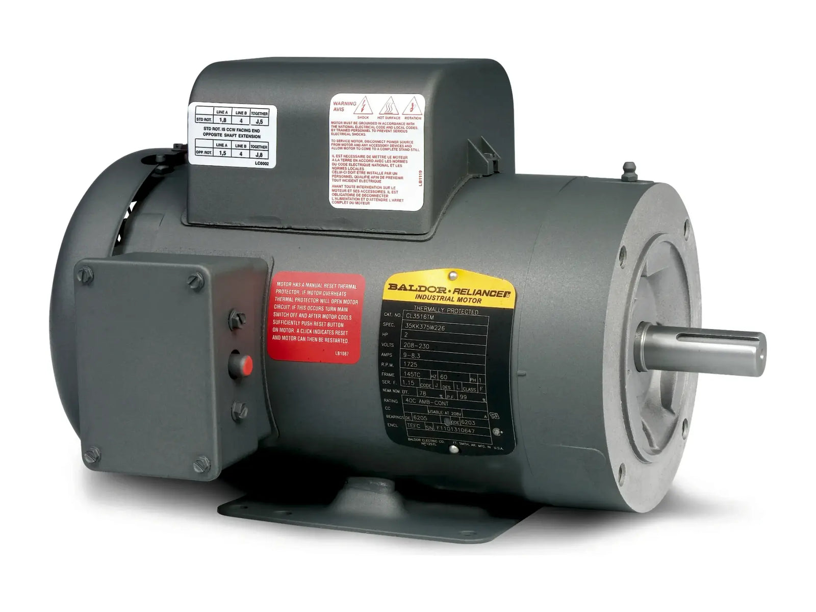 Baldor PCL3519M, 3HP 3450RPM 56C 230V 1PH Motor