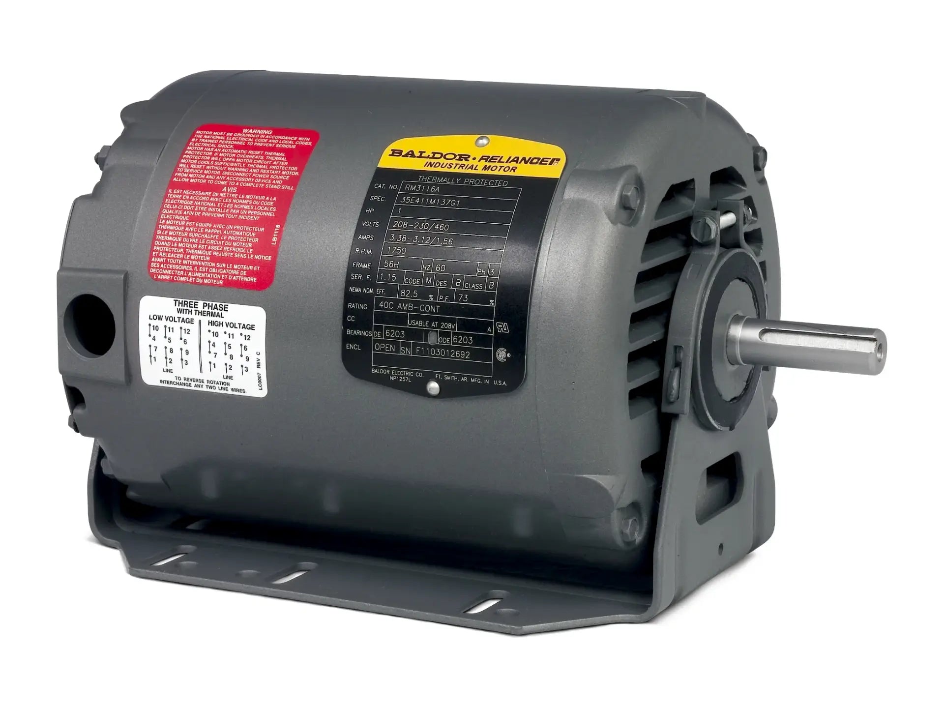 Baldor RM3112A, 3/4HP Motor 1725RPM 230/460V 3Ph