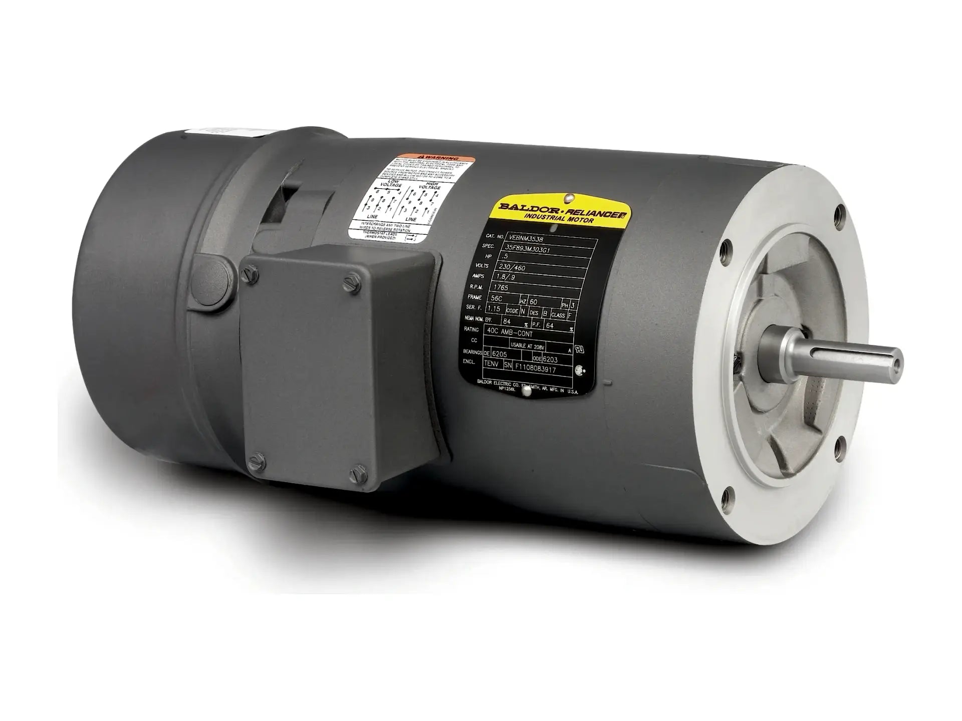 Baldor VEBNM3542, 3/4 HP 1765 RPM 3 PH 60 HZ 56 C Motor